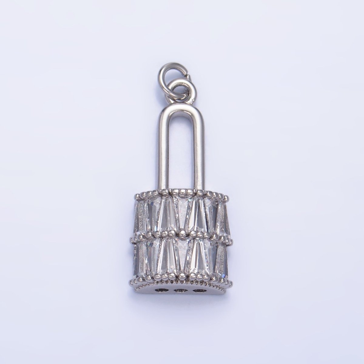 24K Gold Filled Clear Baguette Padlock Charm in Gold & Silver | W374