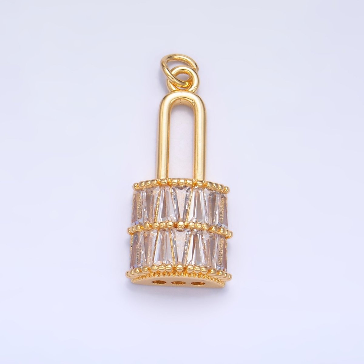 24K Gold Filled Clear Baguette Padlock Charm in Gold & Silver | W374