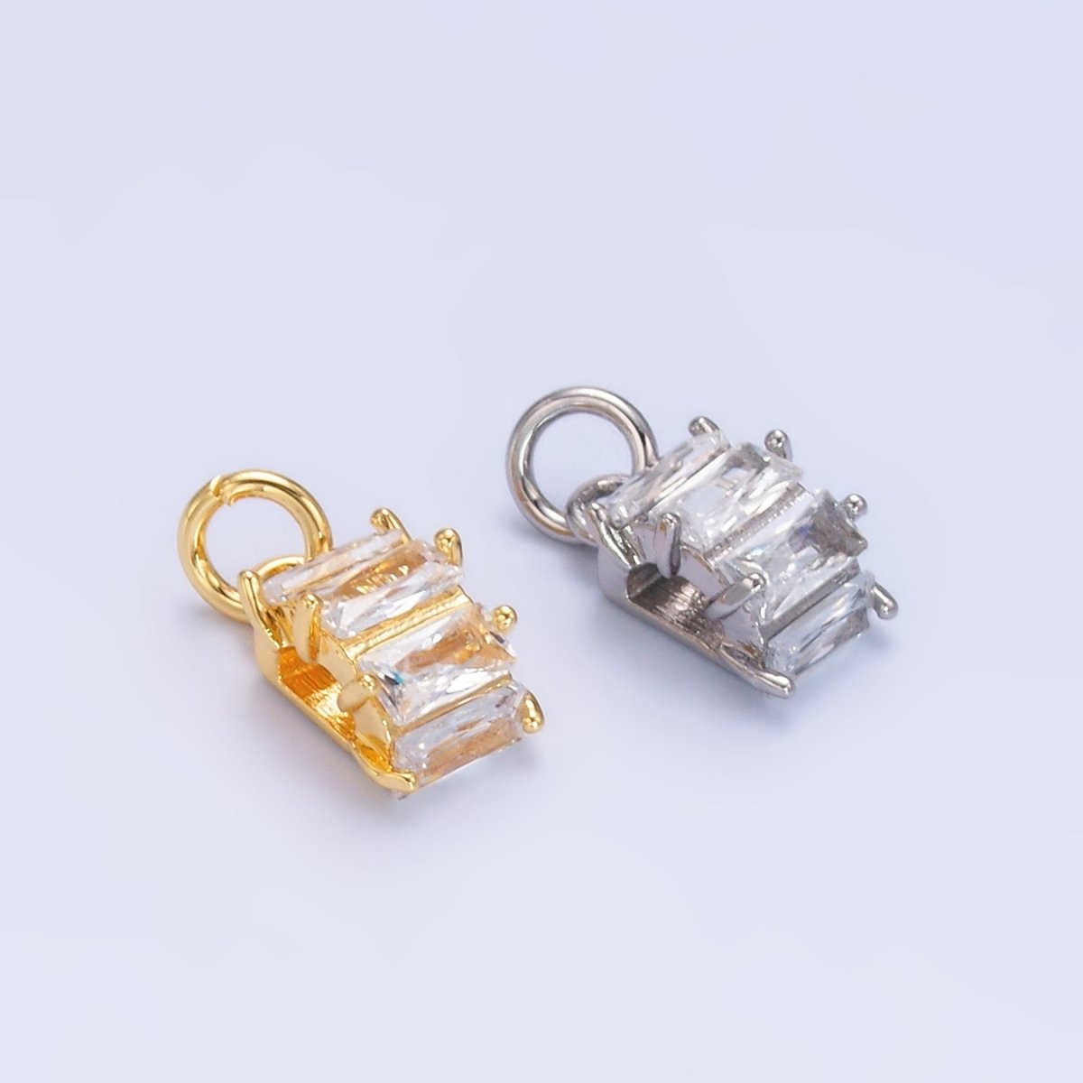 24K Gold Filled Clear Baguette Round Charm in Gold & Silver | W883