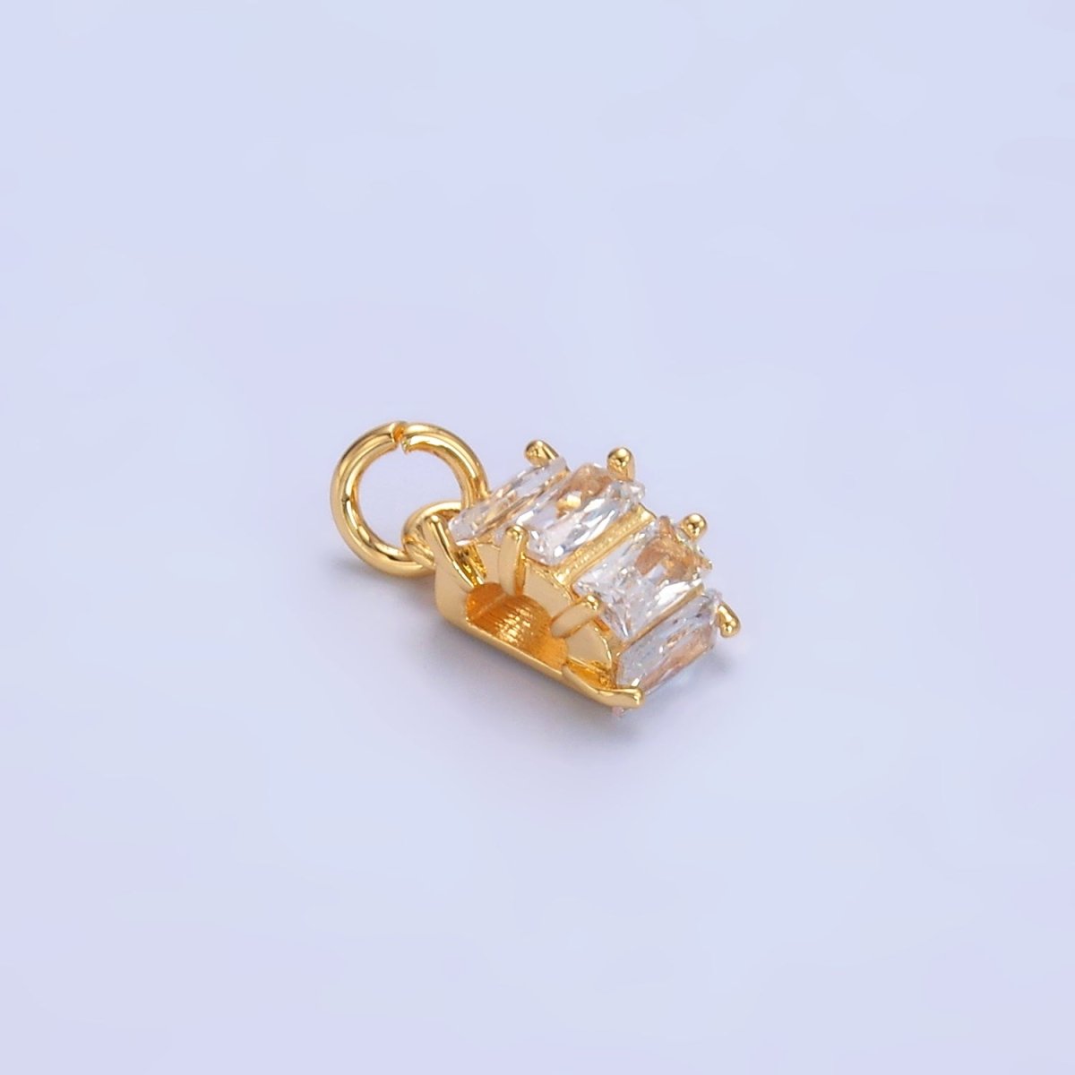 24K Gold Filled Clear Baguette Round Charm in Gold & Silver | W883