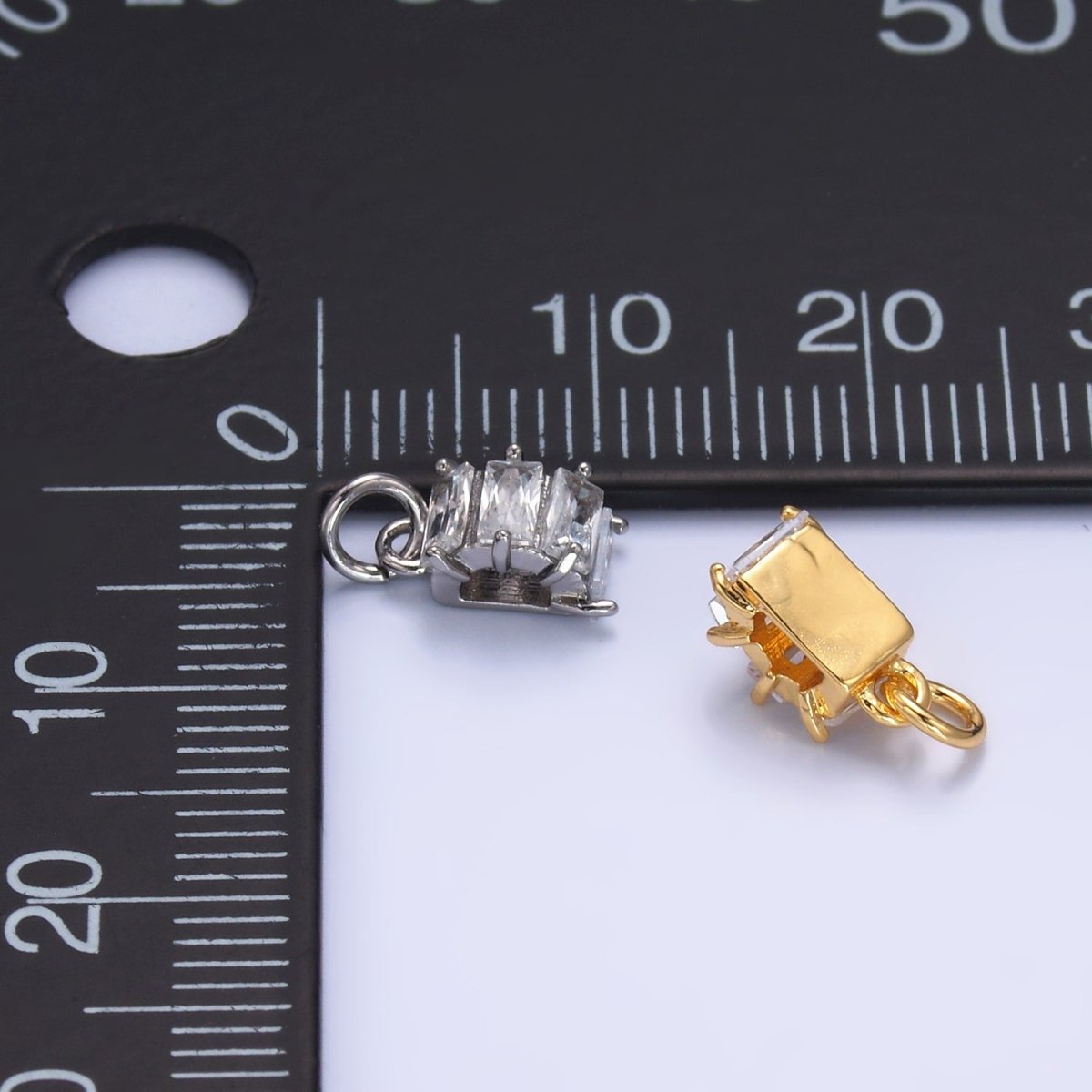 24K Gold Filled Clear Baguette Round Charm in Gold & Silver | W883