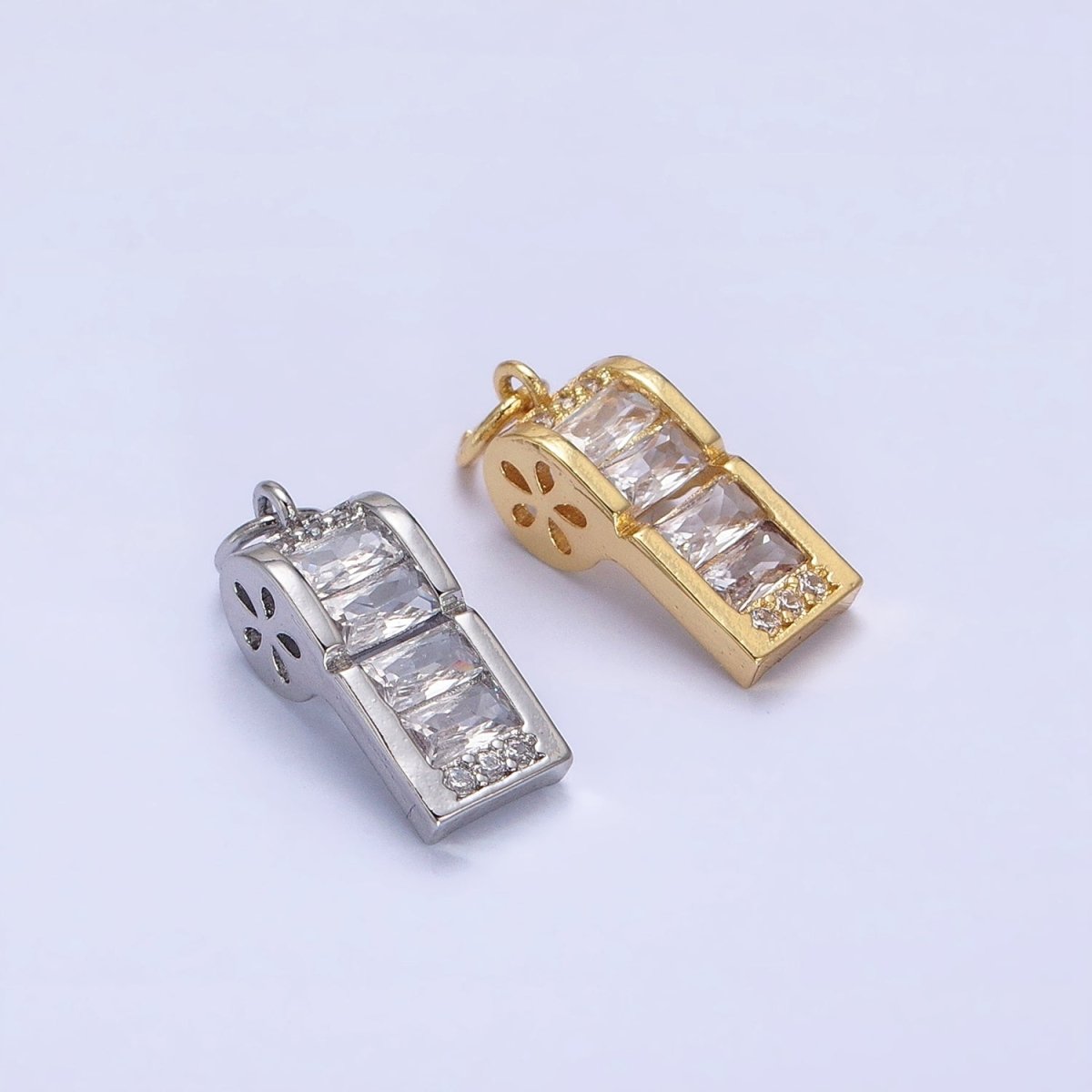 24K Gold Filled Clear Baguette Whistle Flower Add-On Charm in Gold & Silver | AG582
