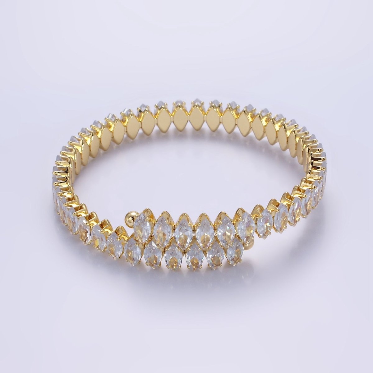 24K Gold Filled Clear, Black Marquise CZ Tennis Chain Bangle Cuff Bracelet | WA-2537 WA-2538