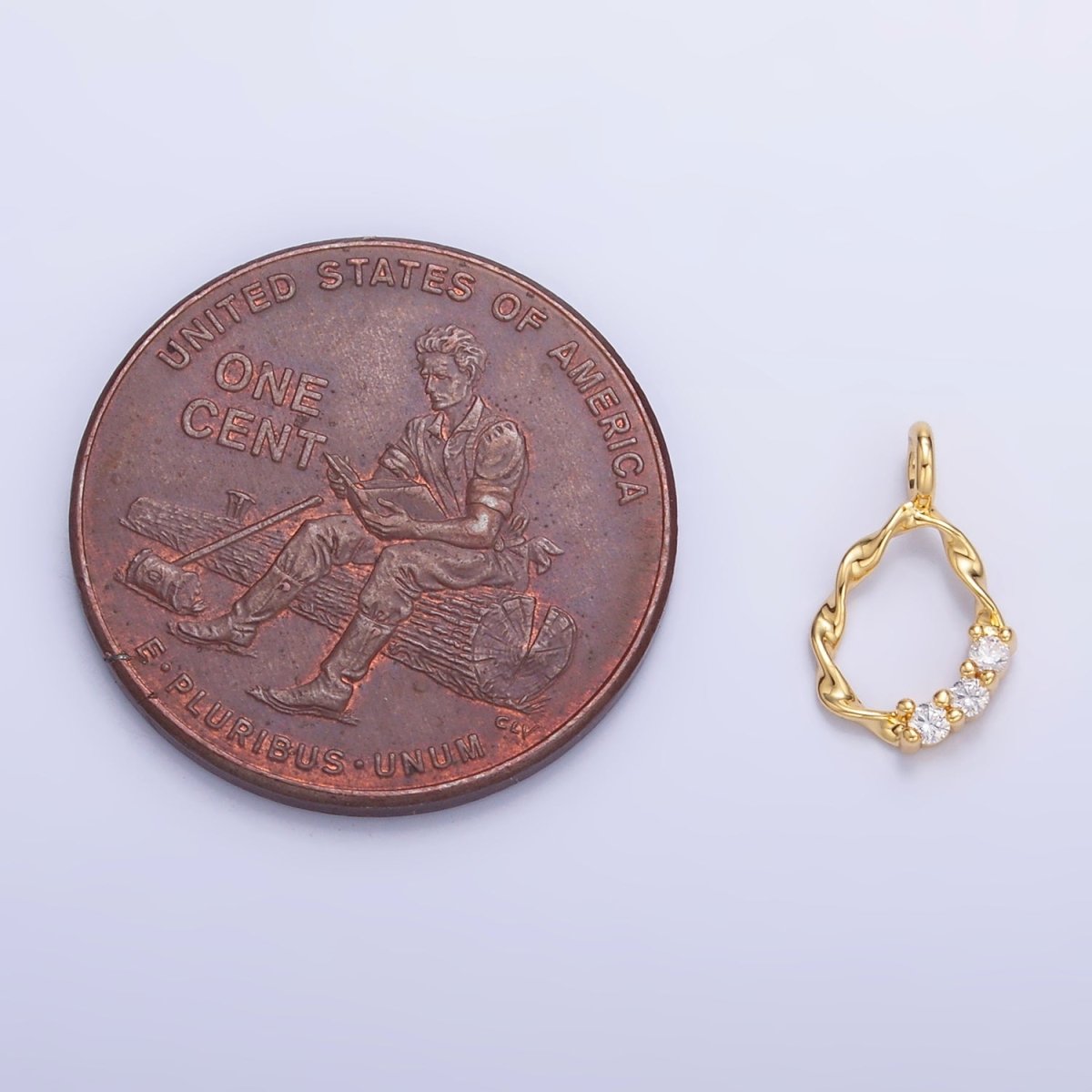 24K Gold Filled Clear Clear CZ Molten Twist Charm in Gold & Silver | W888