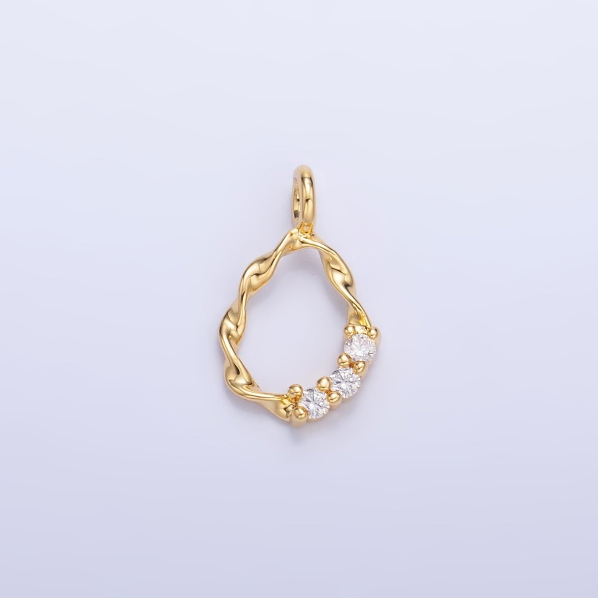 24K Gold Filled Clear Clear CZ Molten Twist Charm in Gold & Silver | W888