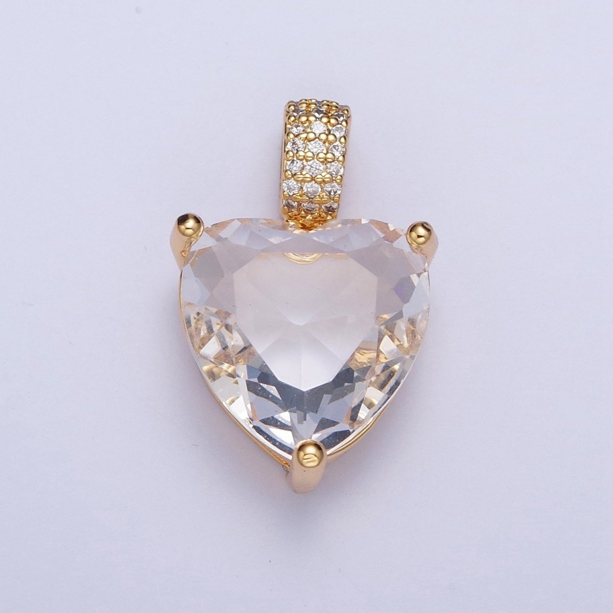 24K Gold Filled Clear Cubic Zirconia Heart Love CZ Pendant Charm For Jewelry Making X-436