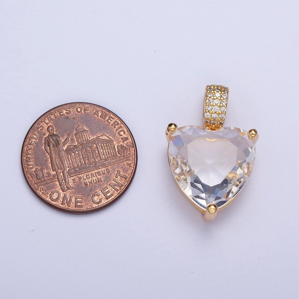 24K Gold Filled Clear Cubic Zirconia Heart Love CZ Pendant Charm For Jewelry Making X-436