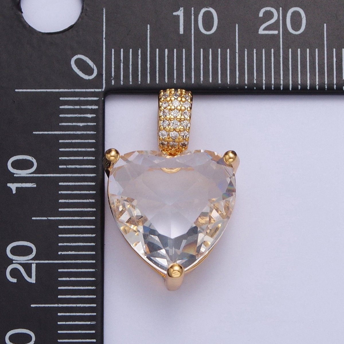 24K Gold Filled Clear Cubic Zirconia Heart Love CZ Pendant Charm For Jewelry Making X-436