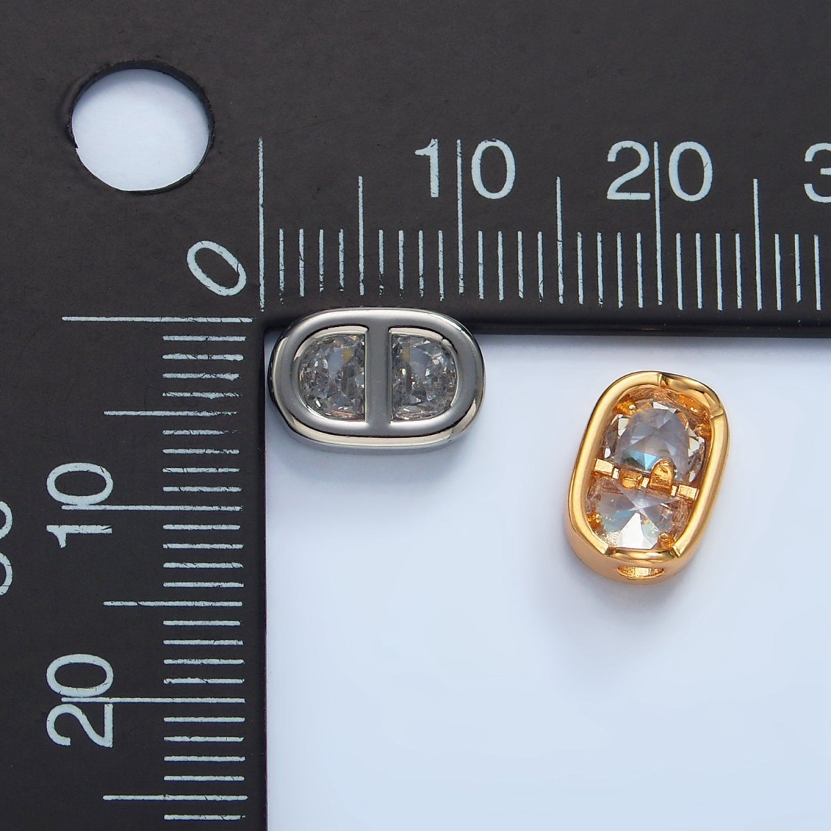 24K Gold Filled Clear CZ Anchor Mariner Mini Connector in Gold & Silver | F524