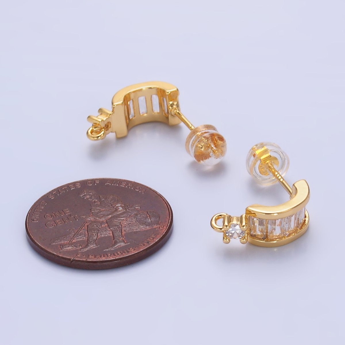 24K Gold Filled Clear CZ Baguette C - Shaped Loop Hoop Findings | Z1065 - DLUXCA