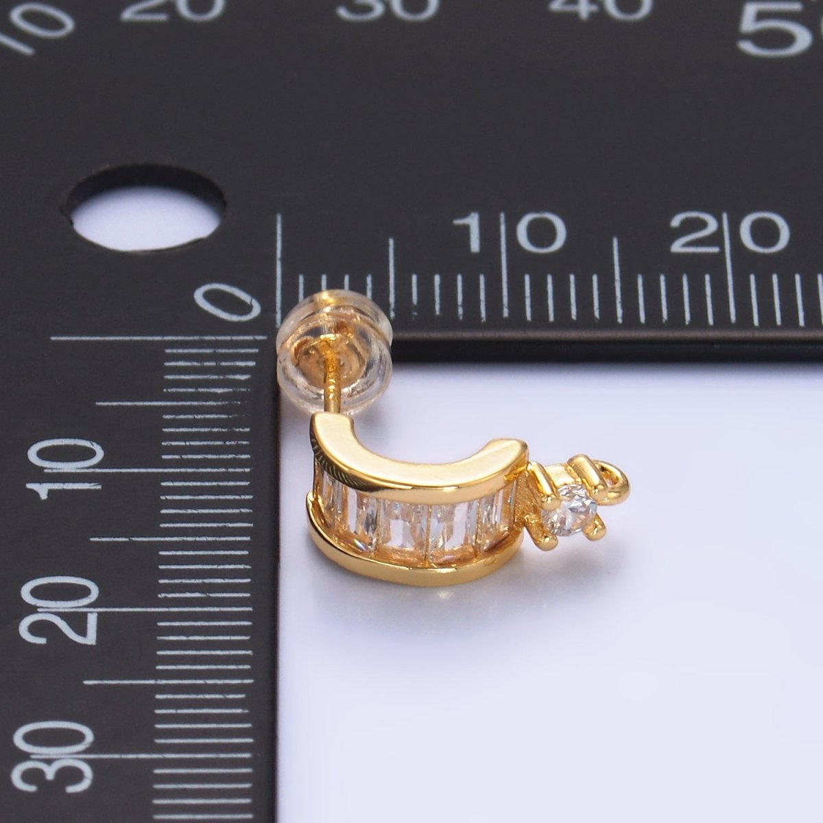 24K Gold Filled Clear CZ Baguette C - Shaped Loop Hoop Findings | Z1065 - DLUXCA