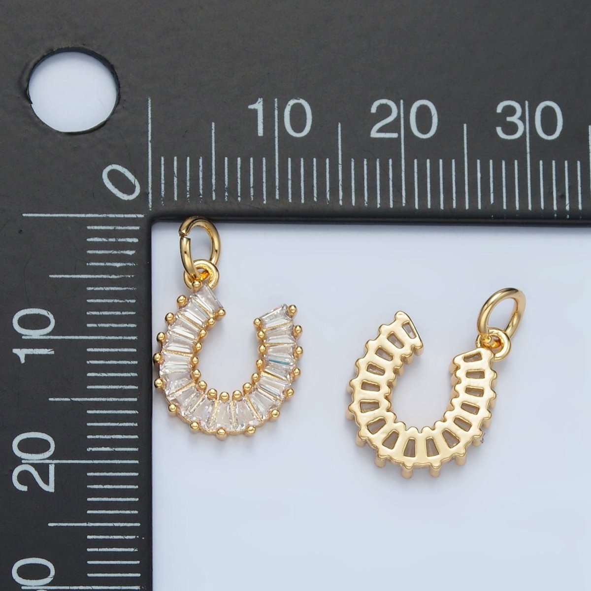 24K Gold Filled Clear CZ Baguette Horseshoe Charm | E683 - DLUXCA