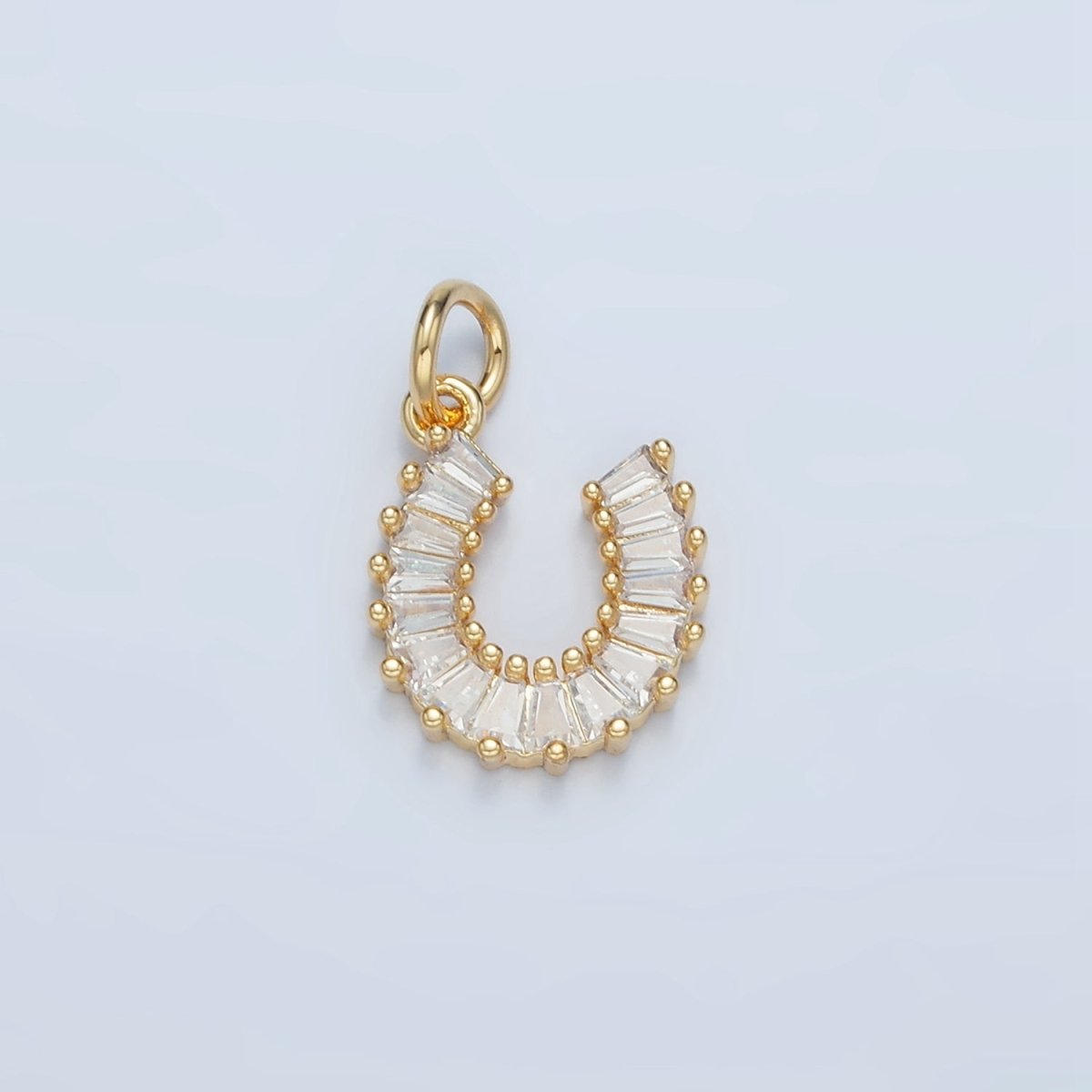 24K Gold Filled Clear CZ Baguette Horseshoe Charm | E683 - DLUXCA