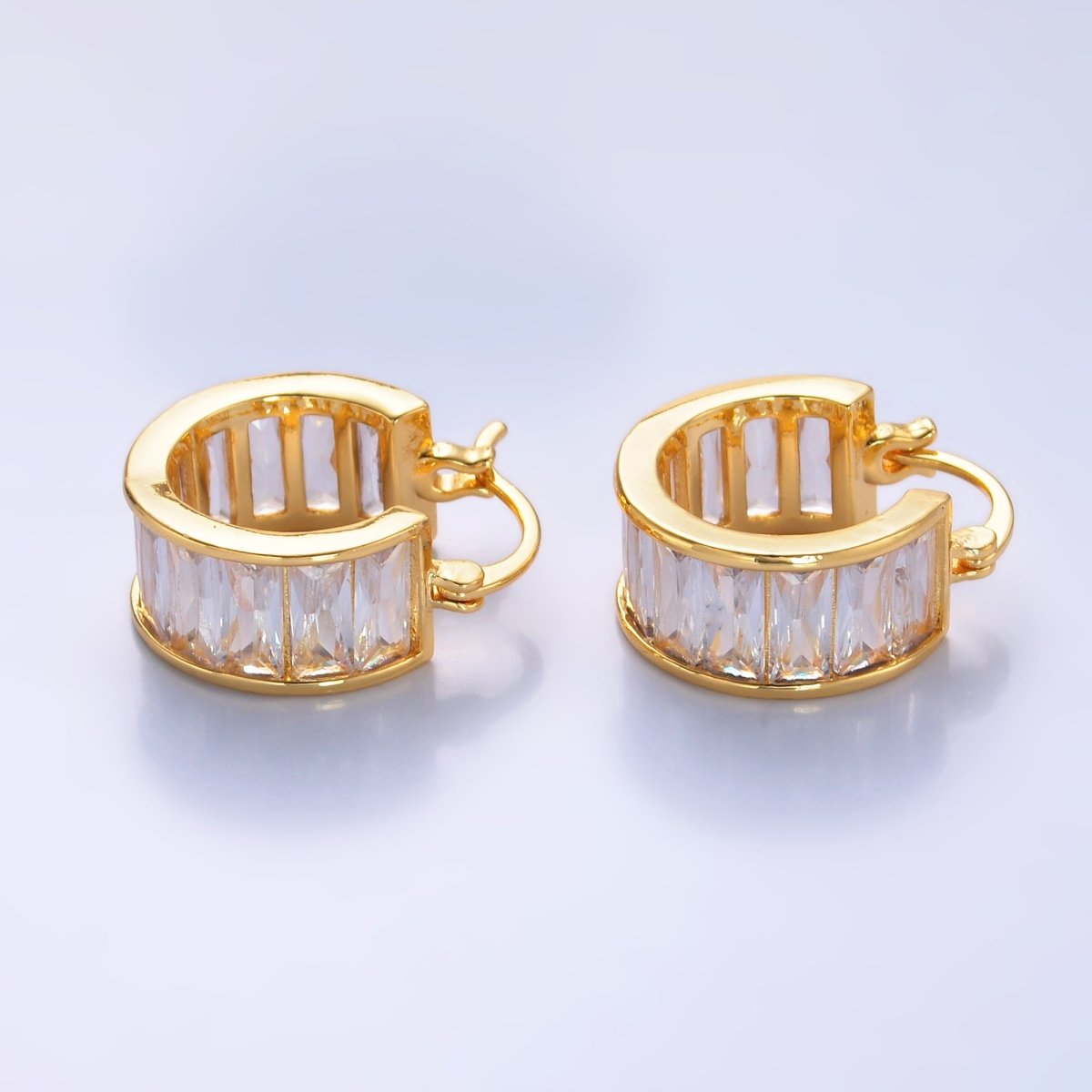 24K Gold Filled Clear CZ Baguette Latch Hoop Earrings | AB983 - DLUXCA