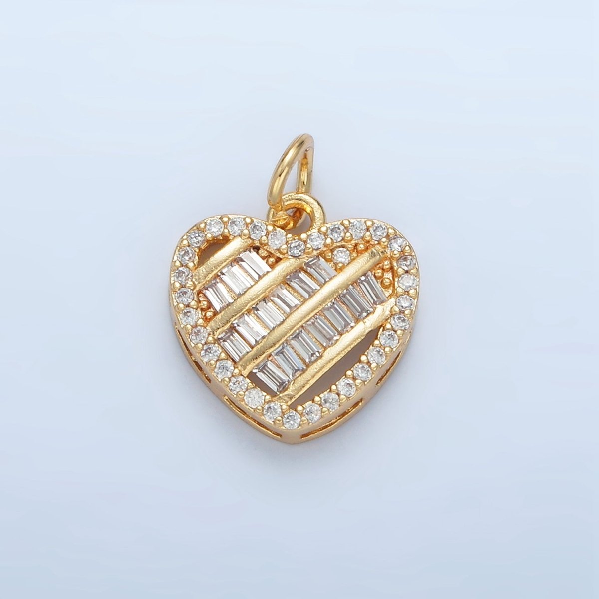 24K Gold Filled Clear CZ Baguette Micro Paved Heart Charm | N1380 - DLUXCA