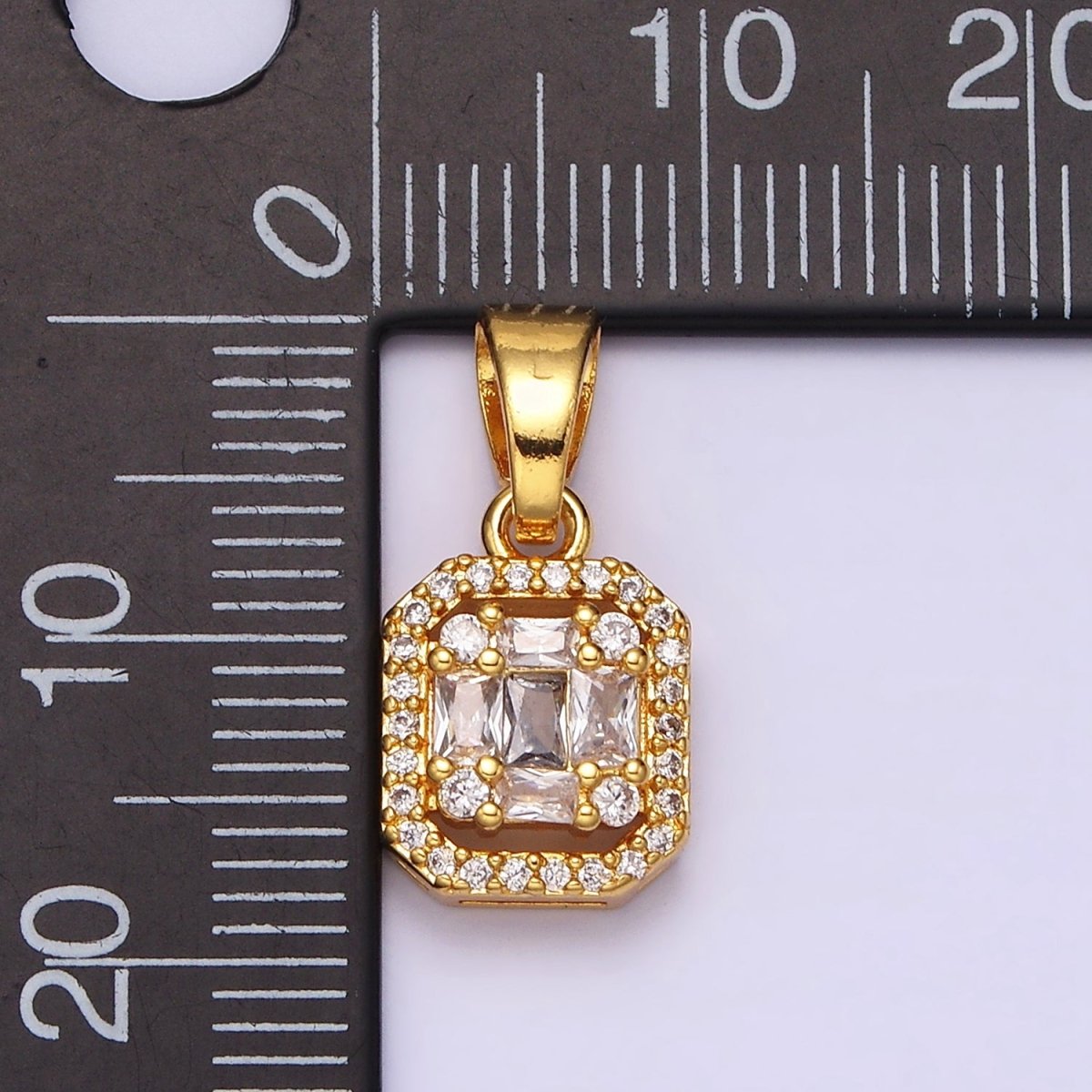 24K Gold Filled Clear CZ Baguette Open Square Pendant in Gold & Silver | AA463 AA464