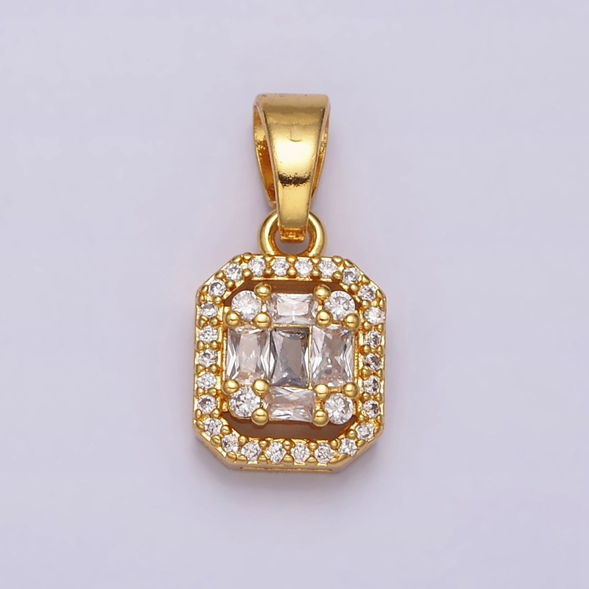 24K Gold Filled Clear CZ Baguette Open Square Pendant in Gold & Silver | AA463 AA464