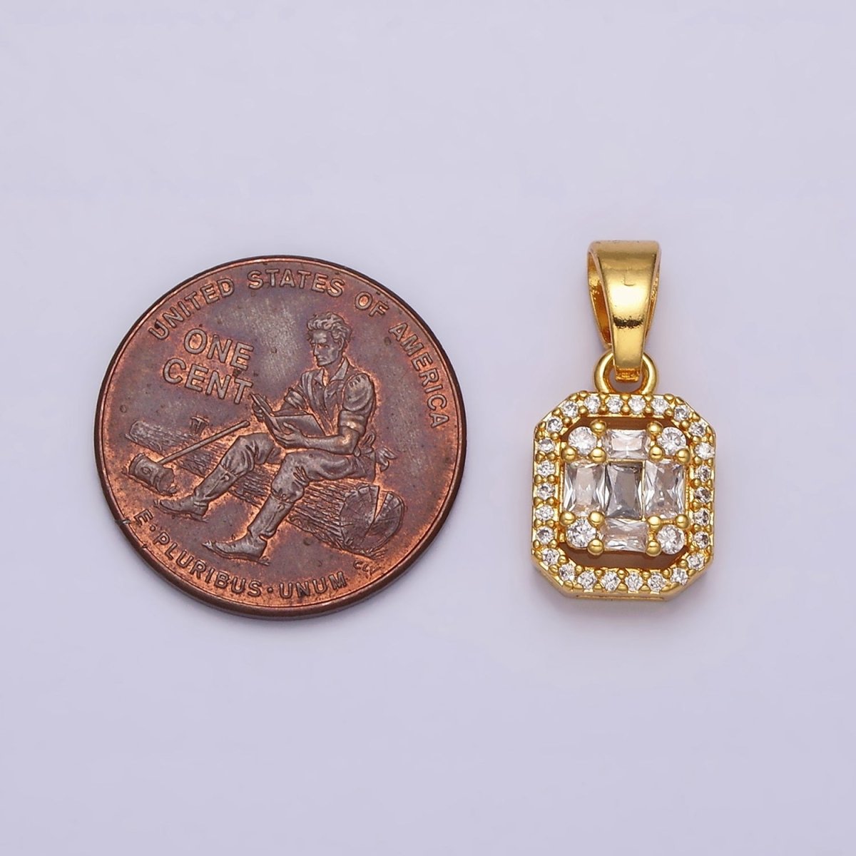 24K Gold Filled Clear CZ Baguette Open Square Pendant in Gold & Silver | AA463 AA464