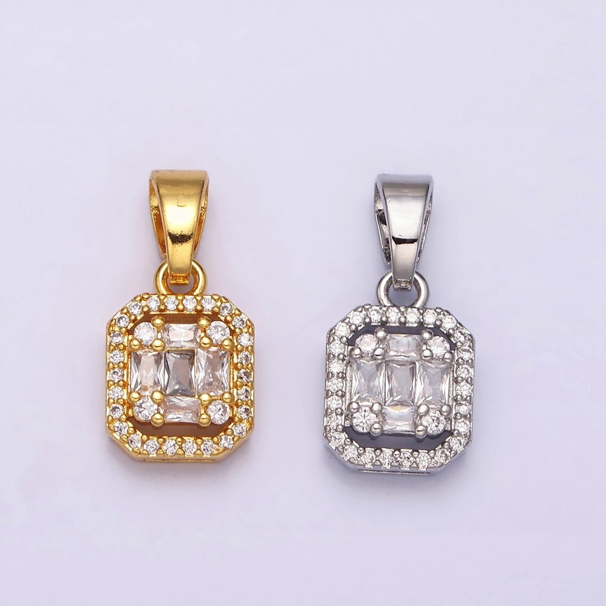 24K Gold Filled Clear CZ Baguette Open Square Pendant in Gold & Silver | AA463 AA464