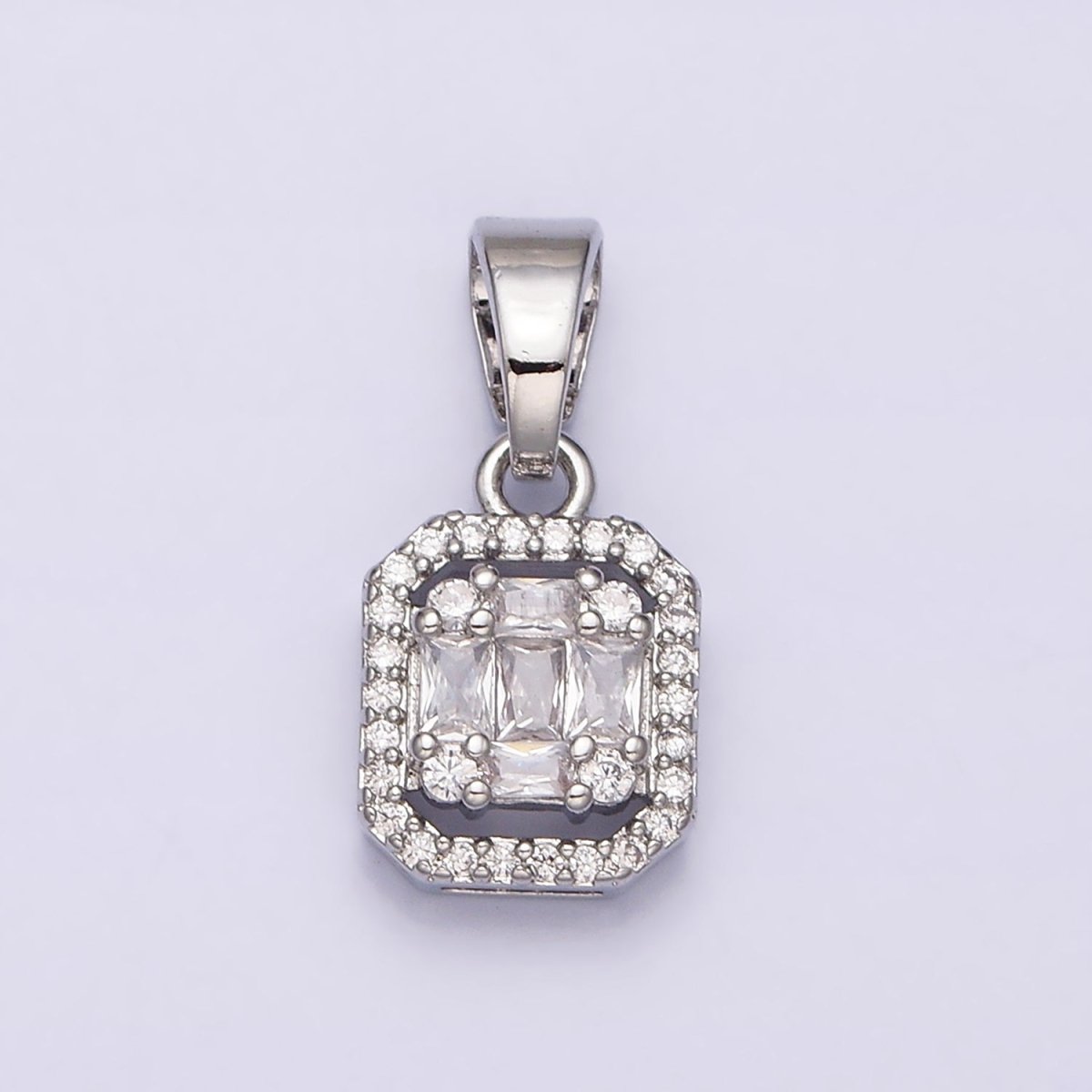 24K Gold Filled Clear CZ Baguette Open Square Pendant in Gold & Silver | AA463 AA464