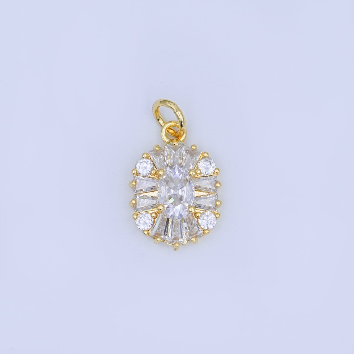 24K Gold Filled Clear CZ Baguette Oval Charm | N715 - DLUXCA