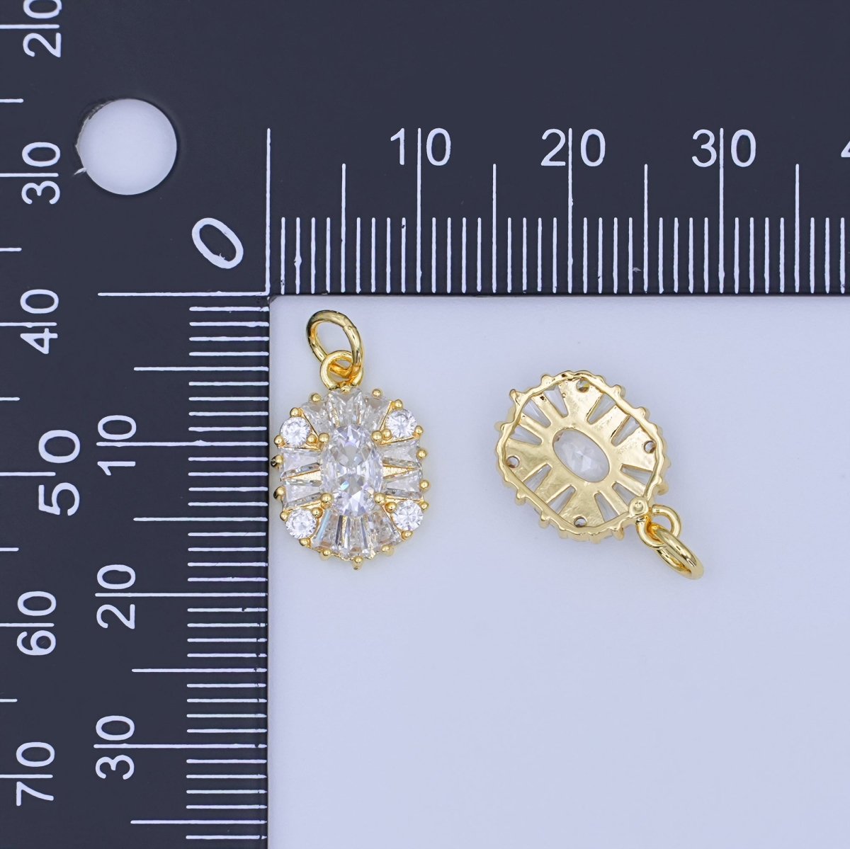 24K Gold Filled Clear CZ Baguette Oval Charm | N715 - DLUXCA