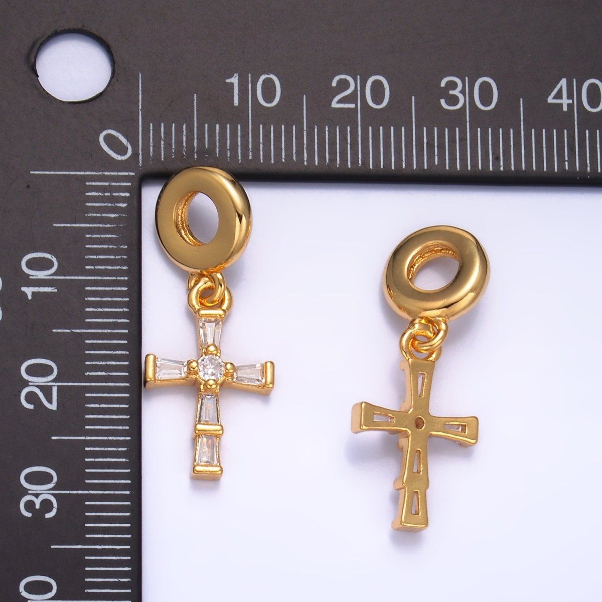 24K Gold Filled Clear CZ Baguette Religious Cross Rhondelle Drop Pendant | W329 - DLUXCA