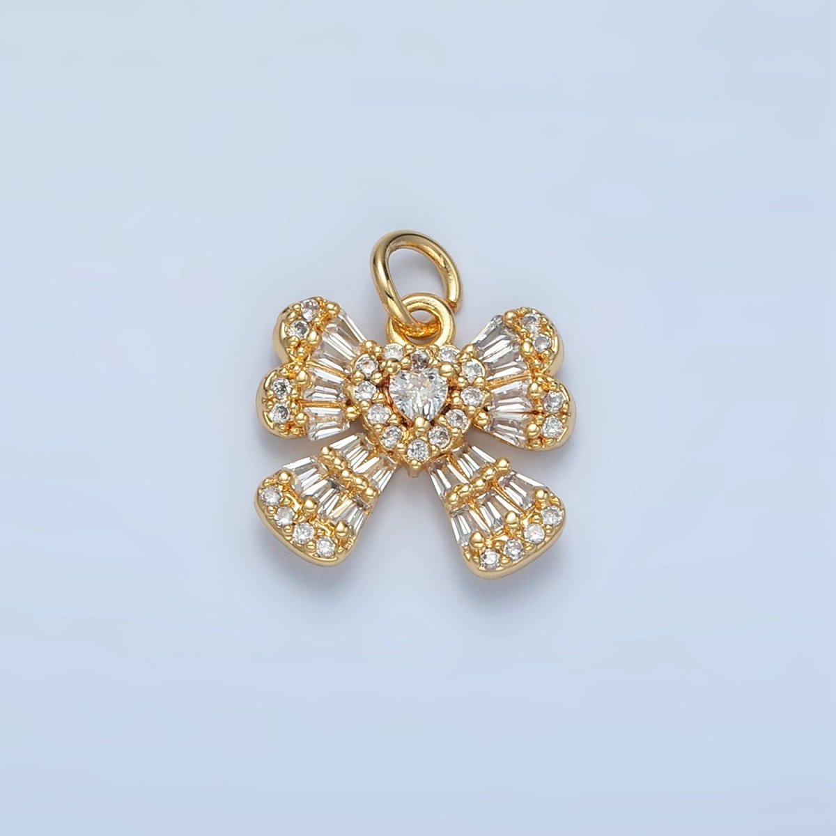 24K Gold Filled Clear CZ Baguette Ribbon Bow Charm | X553 - DLUXCA