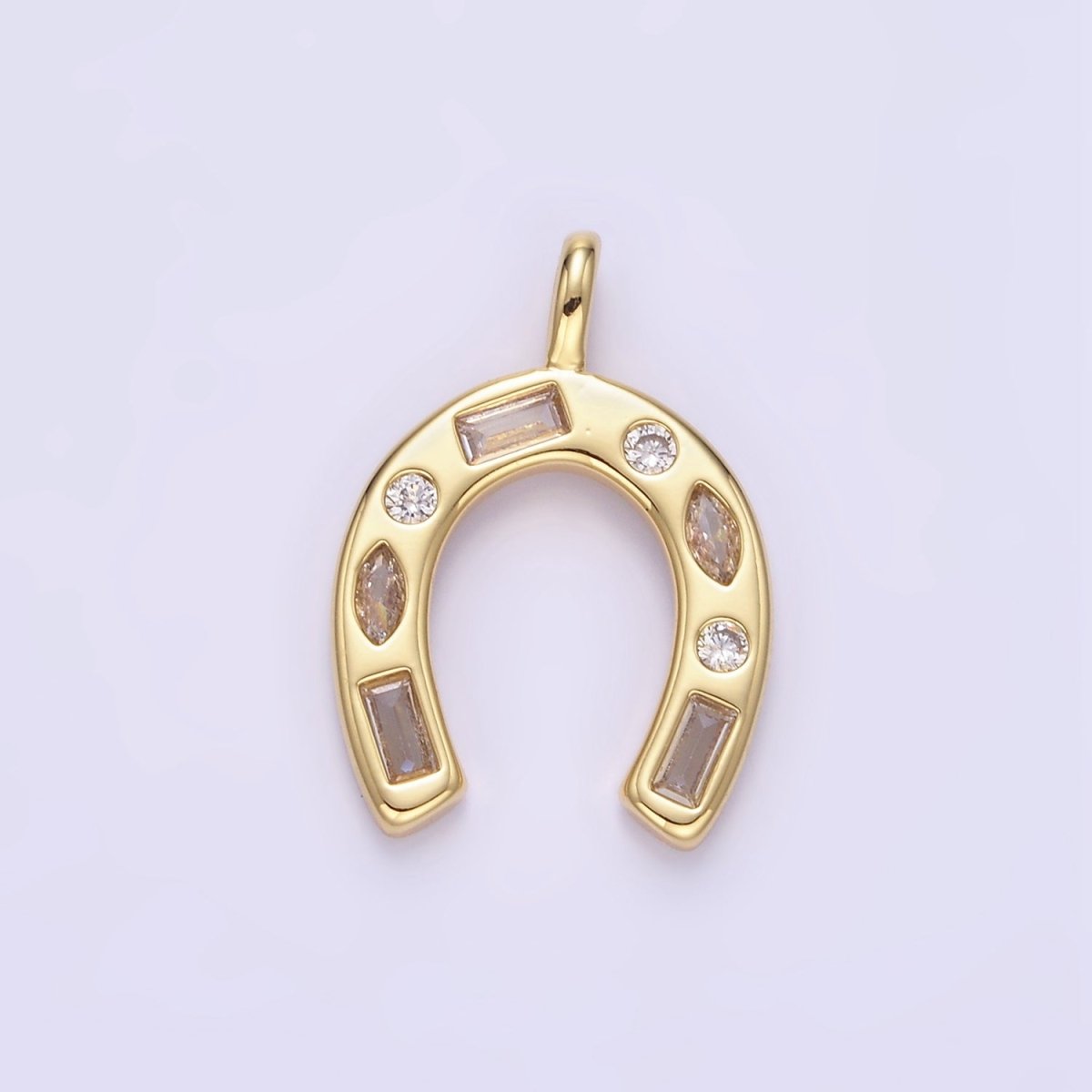 24K Gold Filled Clear CZ Baguette Sphere Horseshoe Pendant | AA1331 - DLUXCA