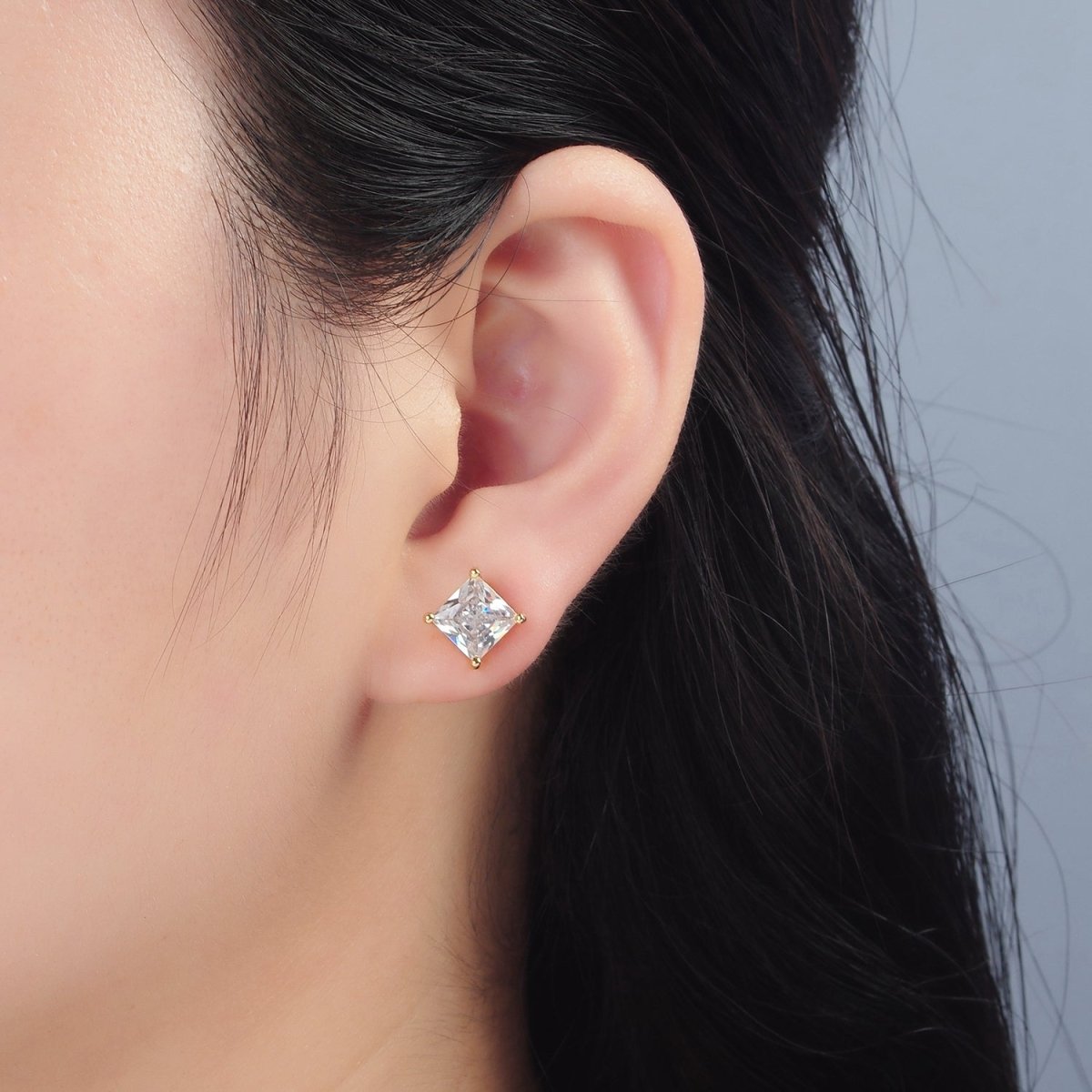 24K Gold Filled Clear CZ Baguette Stud Earrings | AB1222 - DLUXCA