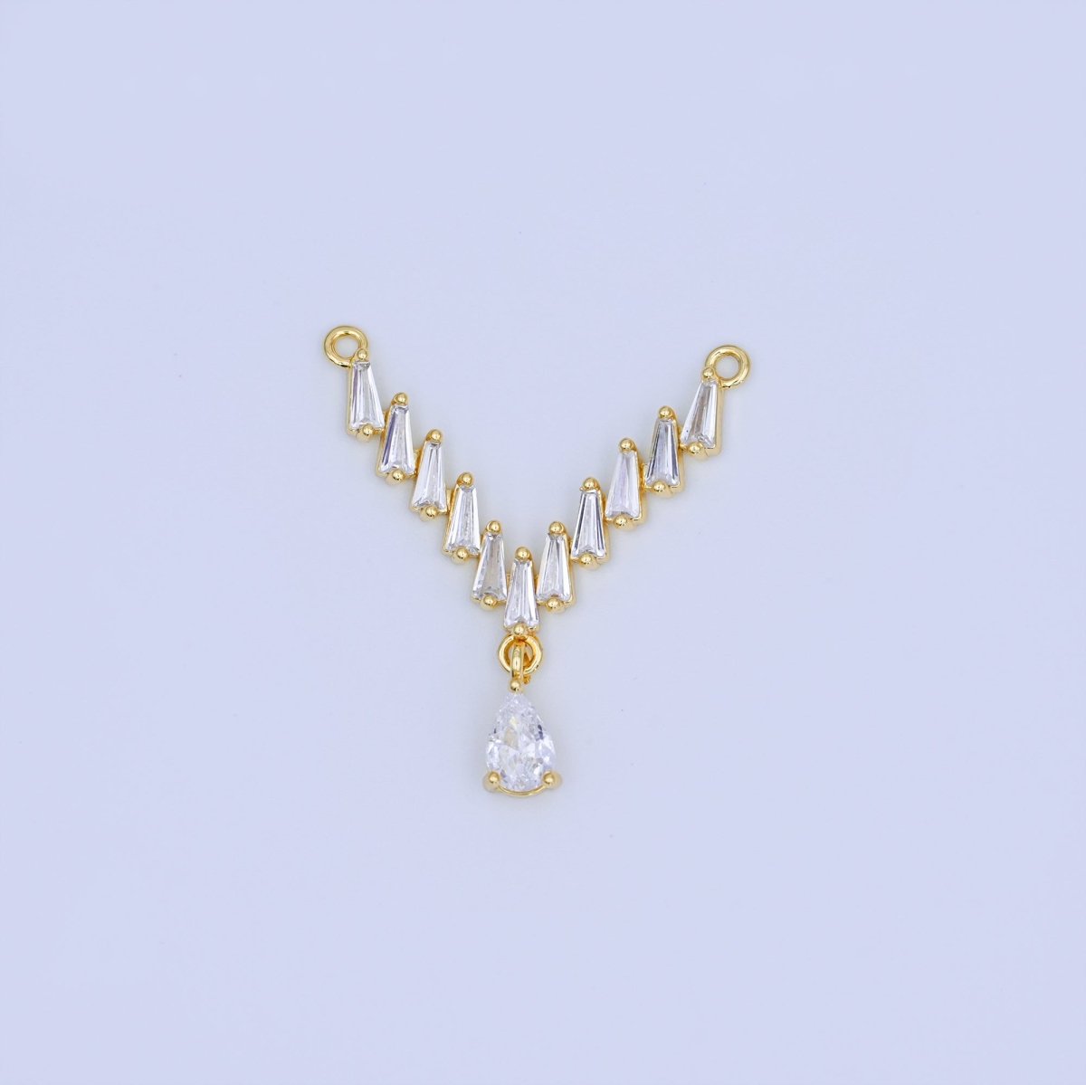 24K Gold Filled Clear CZ Baguette Teardrop V - Shaped Connector | Y024 - DLUXCA