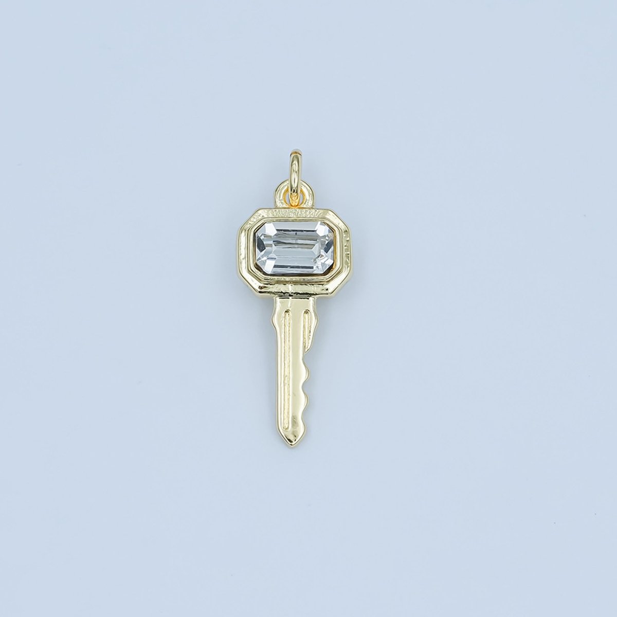 24K Gold Filled Clear CZ Baguette Vintage Key Charm | N031 - DLUXCA