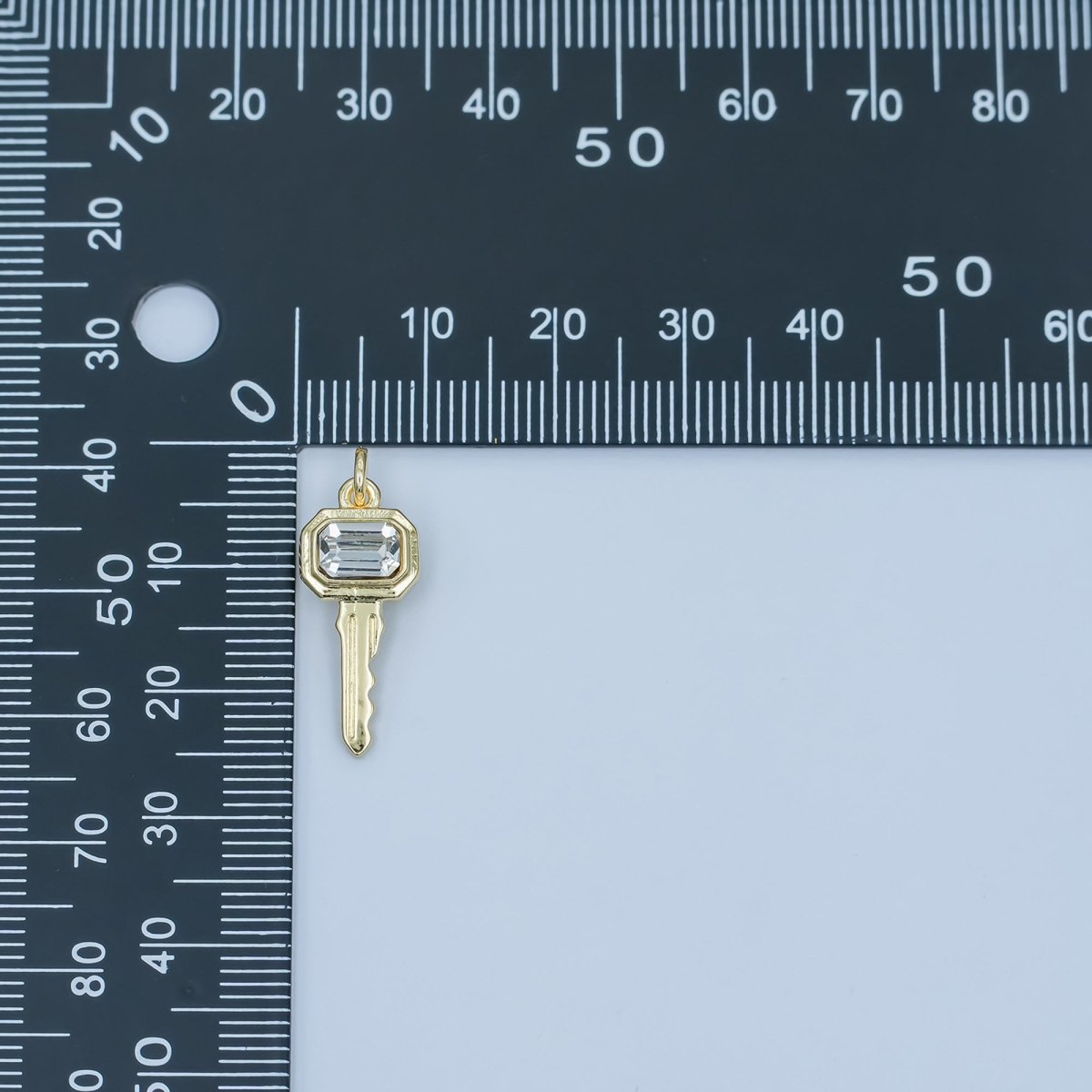 24K Gold Filled Clear CZ Baguette Vintage Key Charm | N031 - DLUXCA
