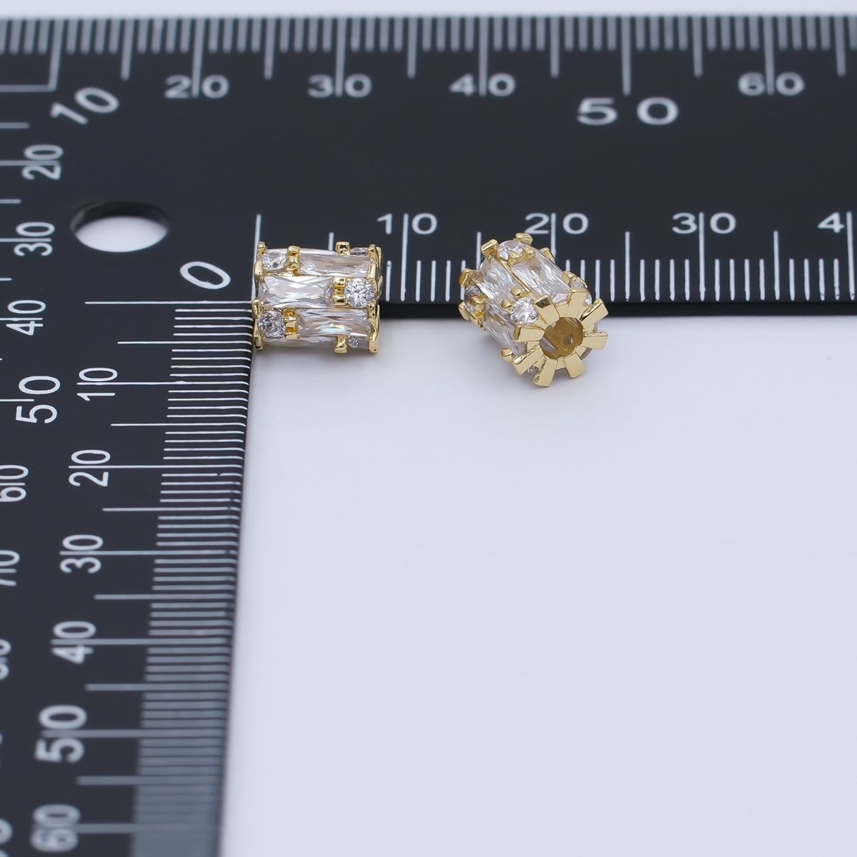 24K Gold Filled Clear CZ Baguette Wide Bead | B337 - DLUXCA