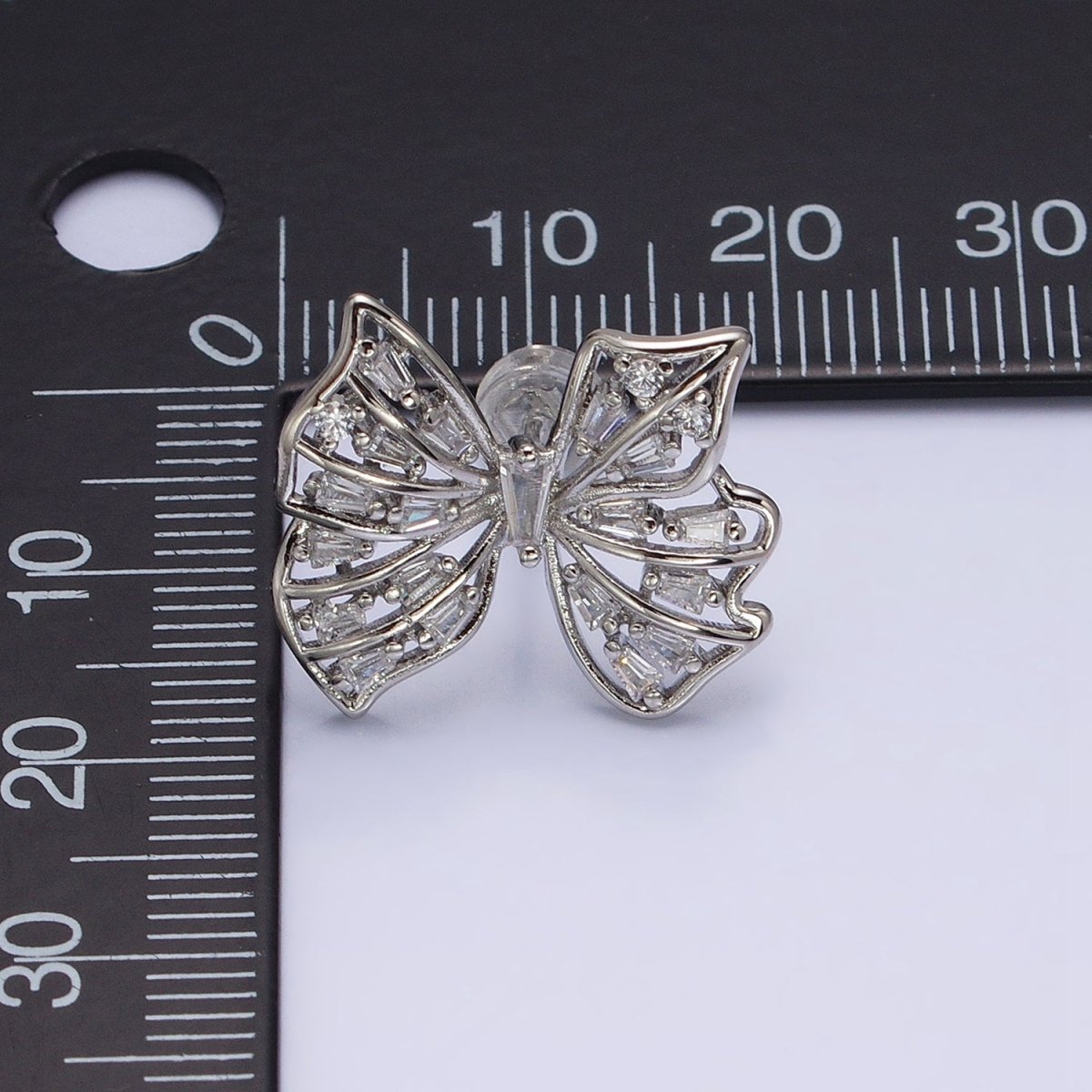 24K Gold Filled Clear CZ Baguette Wings Mariposa Butterfly Stud Earrings in Gold & Silver | AB676 AD898