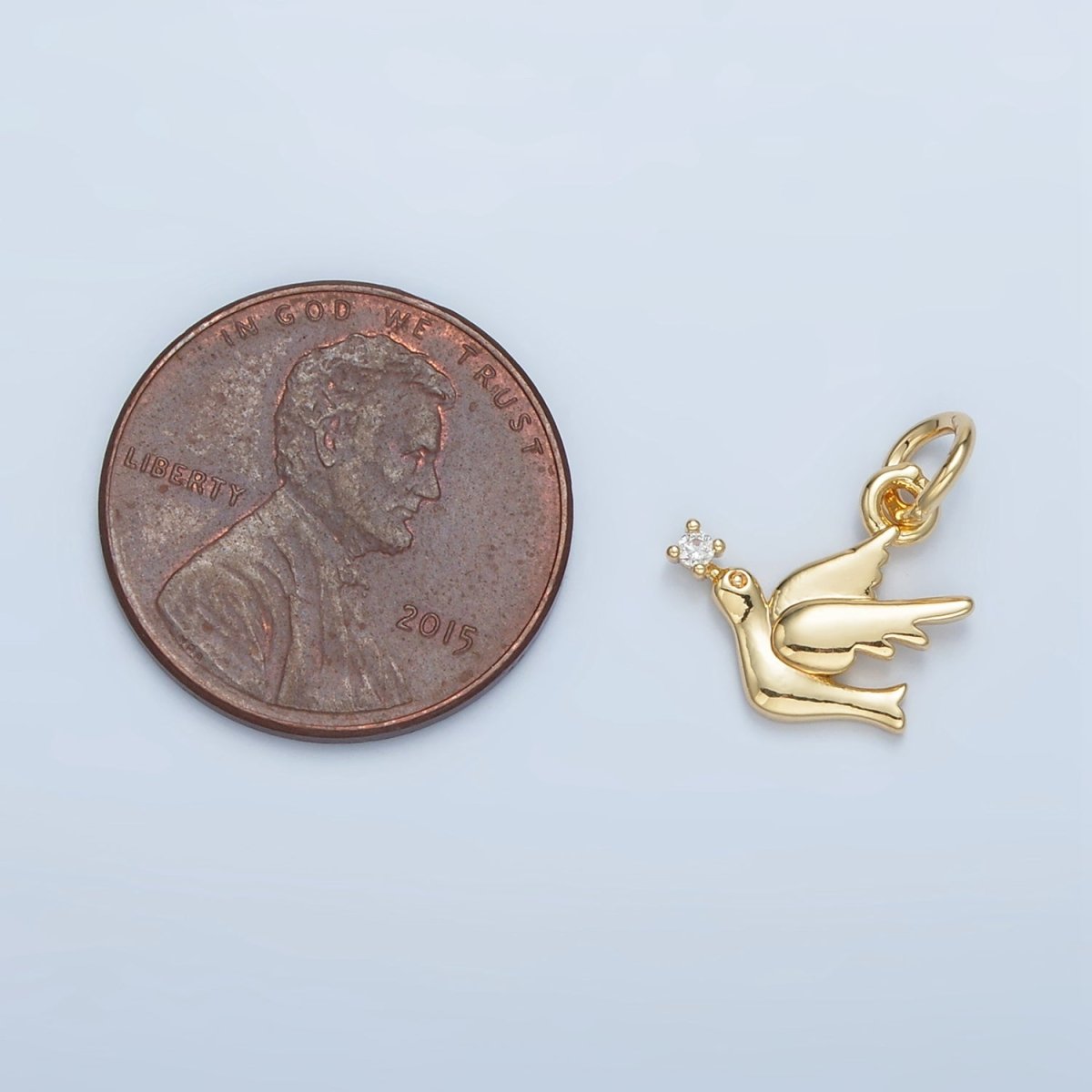 24K Gold Filled Clear CZ Bird Dove Animal Mini Charm | W176 - DLUXCA