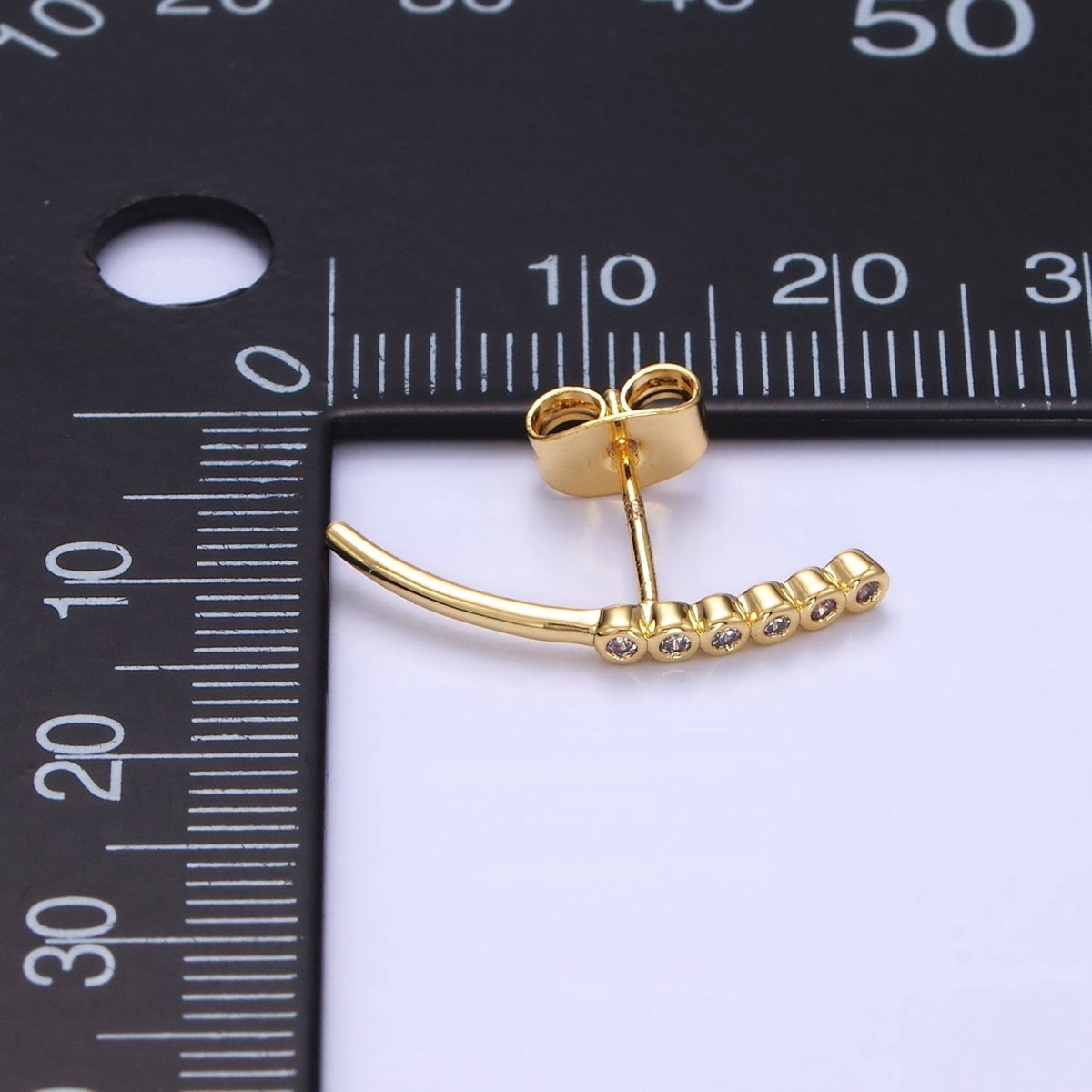 24K Gold Filled Clear CZ Bubble Curved Band Stud Earrings | P147 - DLUXCA