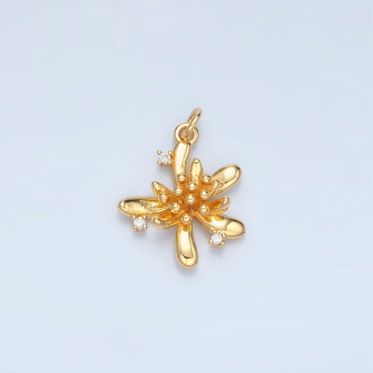 24K Gold Filled Clear CZ Bud Flower Nature Multidimensional Charm in Gold & Silver | E613