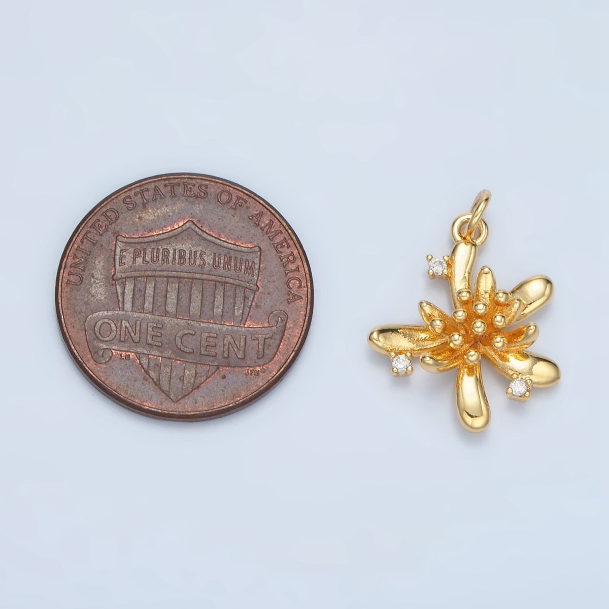 24K Gold Filled Clear CZ Bud Flower Nature Multidimensional Charm in Gold & Silver | E613