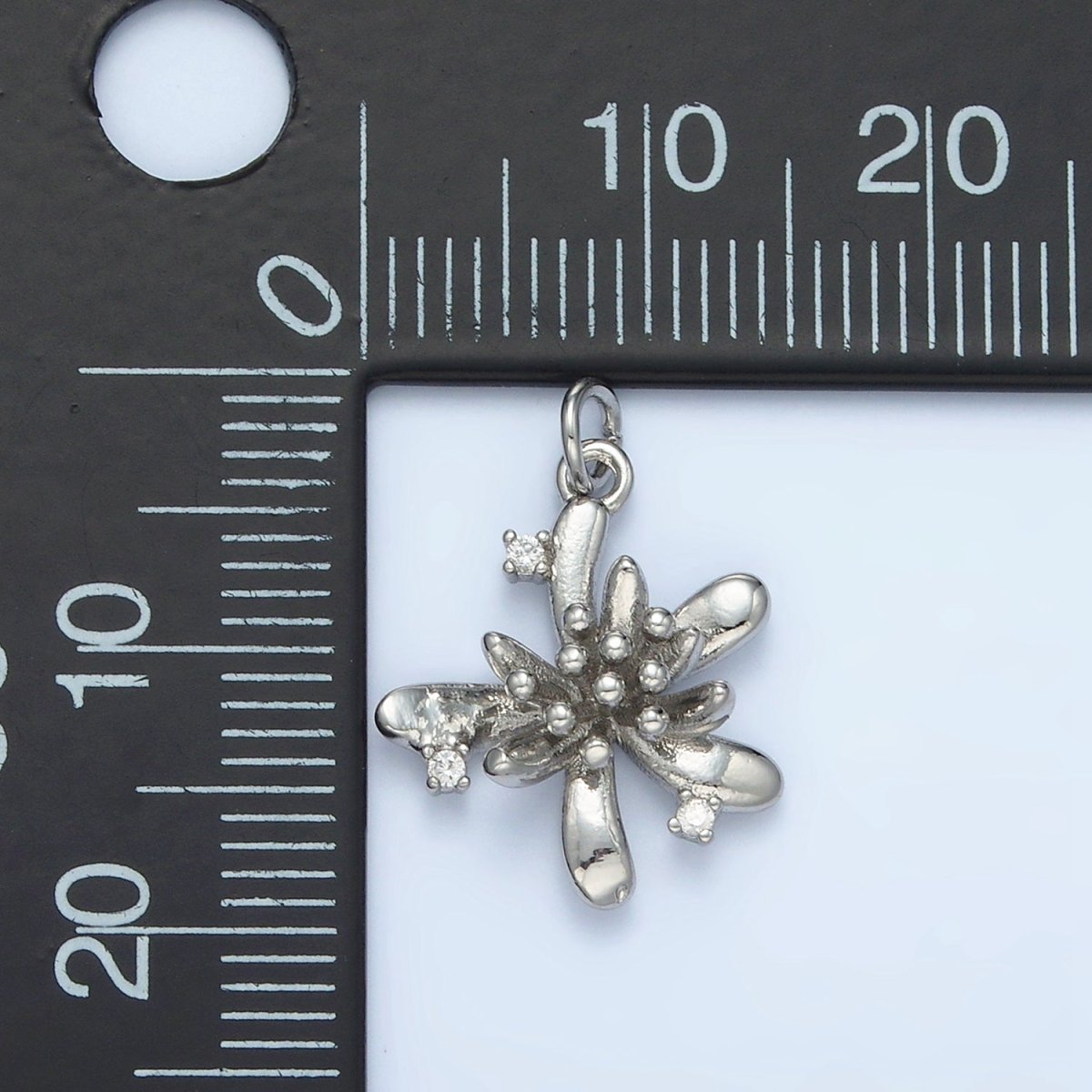 24K Gold Filled Clear CZ Bud Flower Nature Multidimensional Charm in Gold & Silver | E613