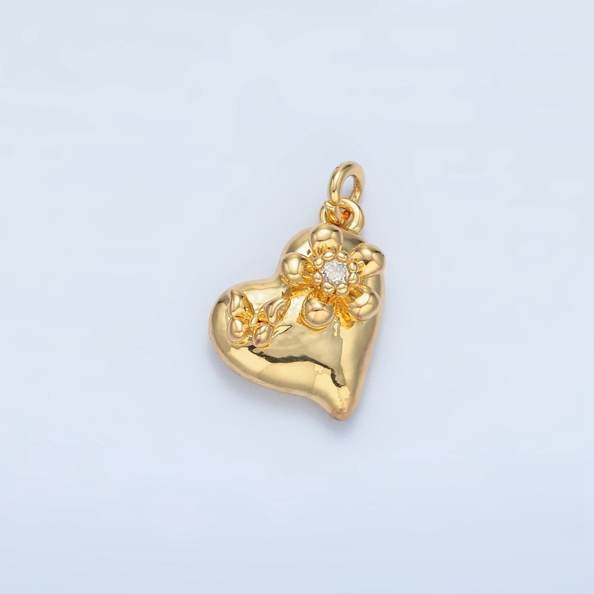 24K Gold Filled Clear CZ Butterfly Flower Heart Multidimensional Charm in Gold & Silver | E395
