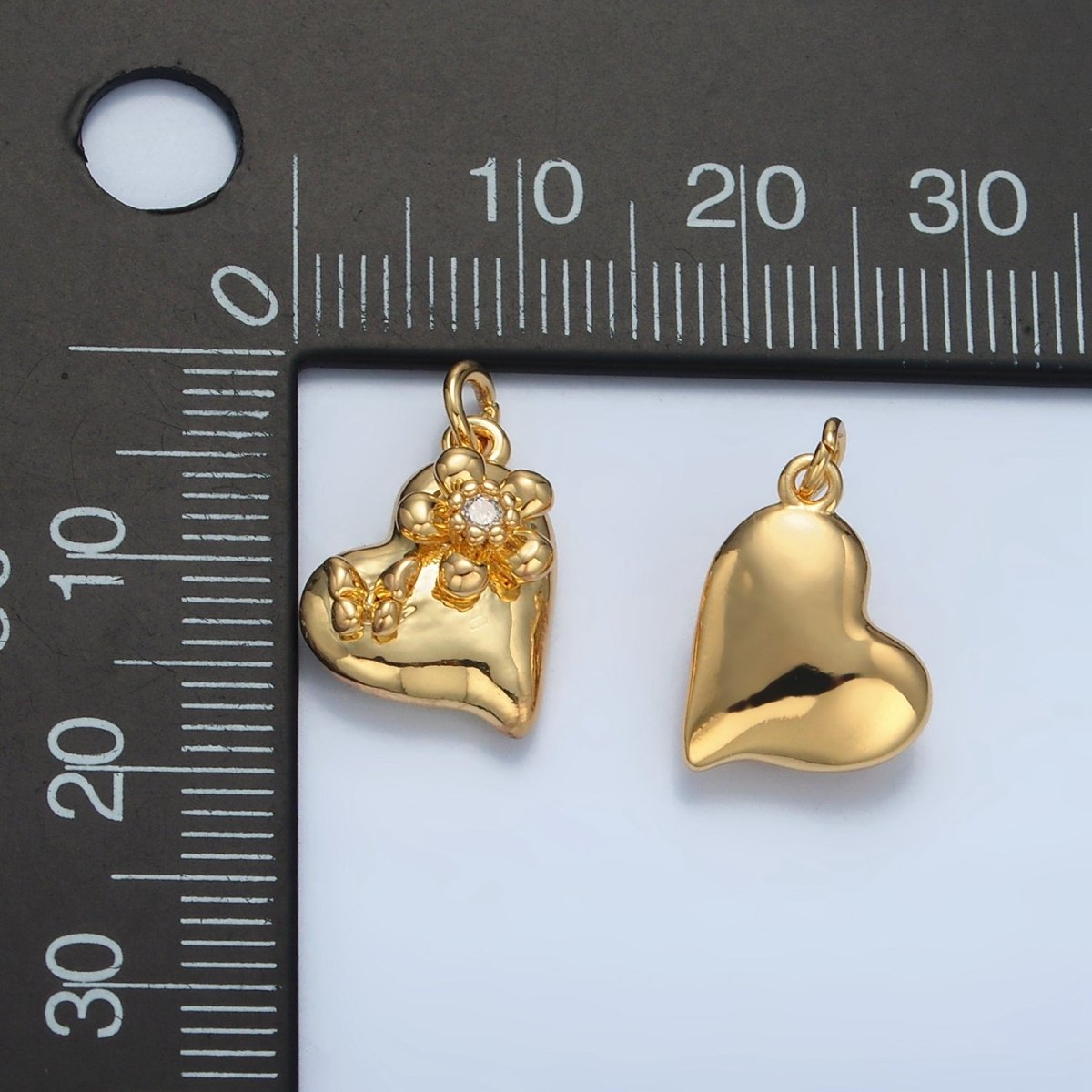 24K Gold Filled Clear CZ Butterfly Flower Heart Multidimensional Charm in Gold & Silver | E395