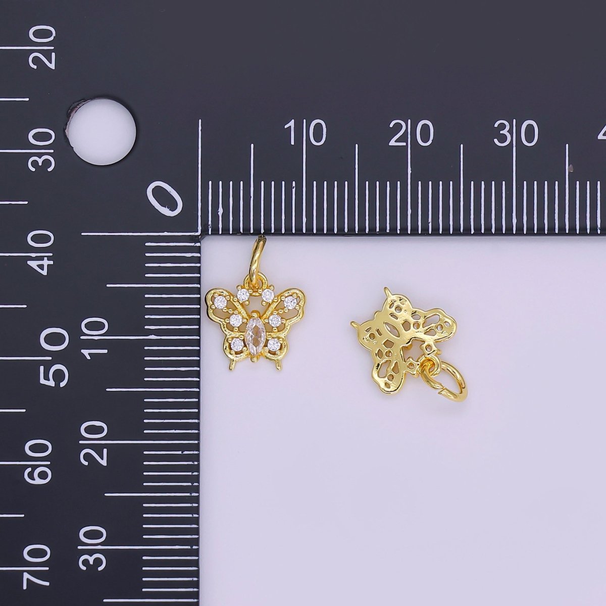 24K Gold Filled Clear CZ Butterfly Open Charm | AF425 - DLUXCA