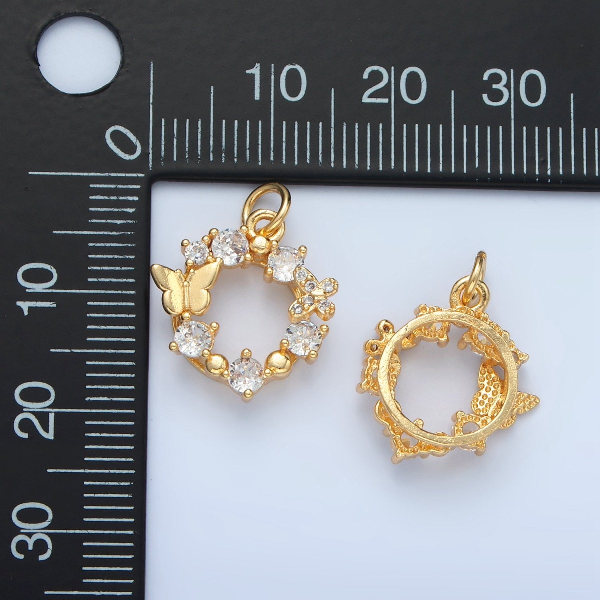 24K Gold Filled Clear CZ Butterfly Open Round Charm | X561 - DLUXCA