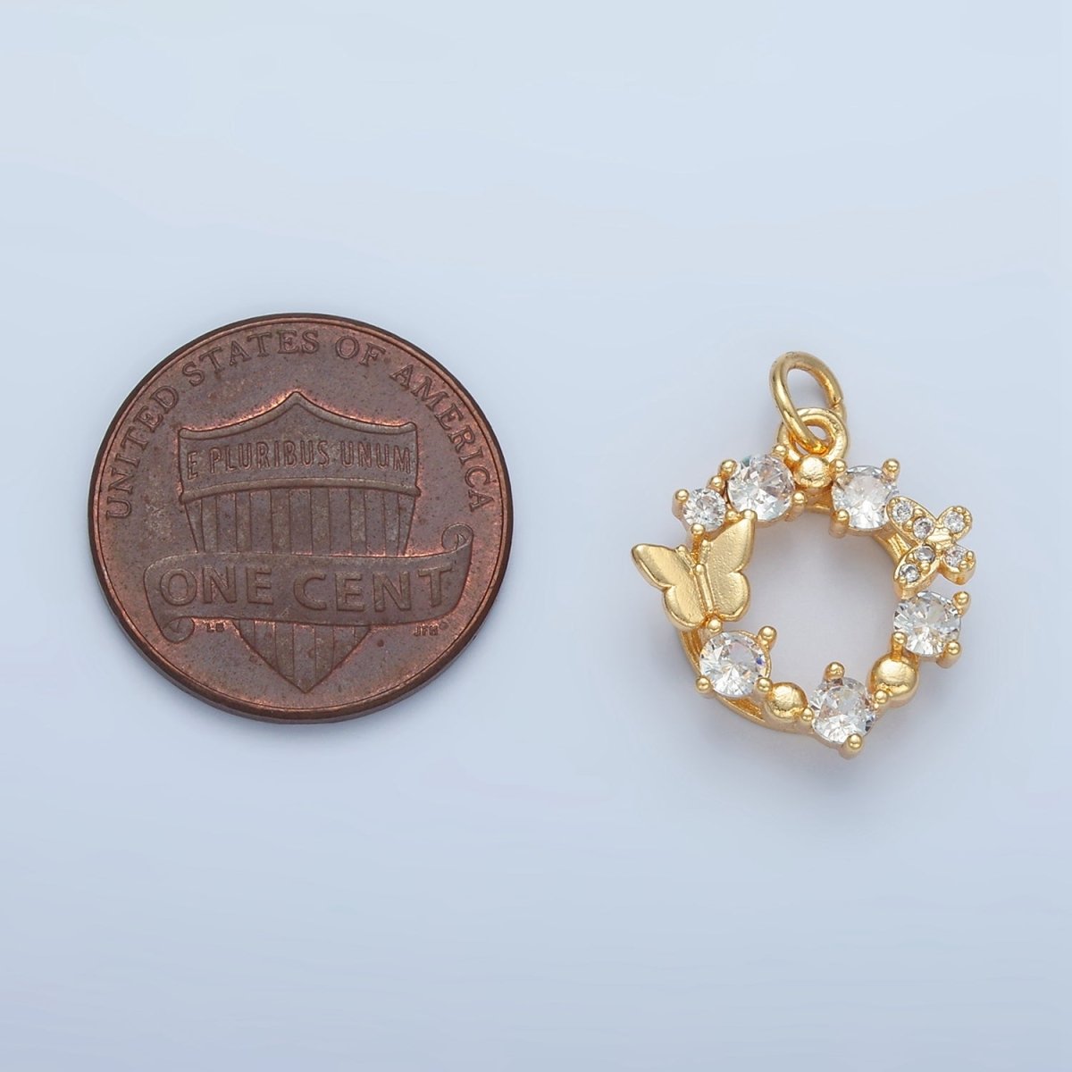 24K Gold Filled Clear CZ Butterfly Open Round Charm | X561 - DLUXCA