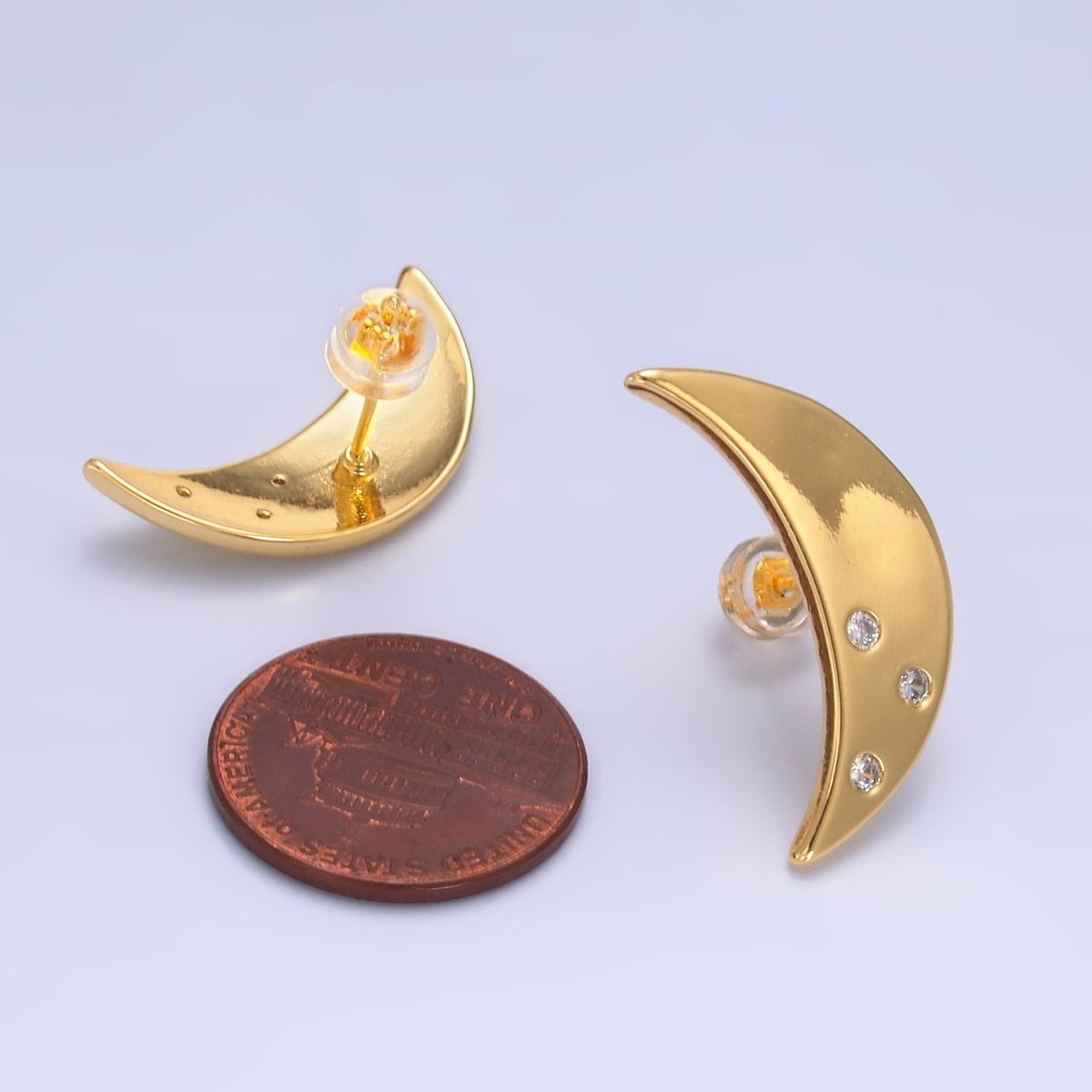 24K Gold Filled Clear CZ Celestial Crescent Moon Stud Earrings | AB081 - DLUXCA