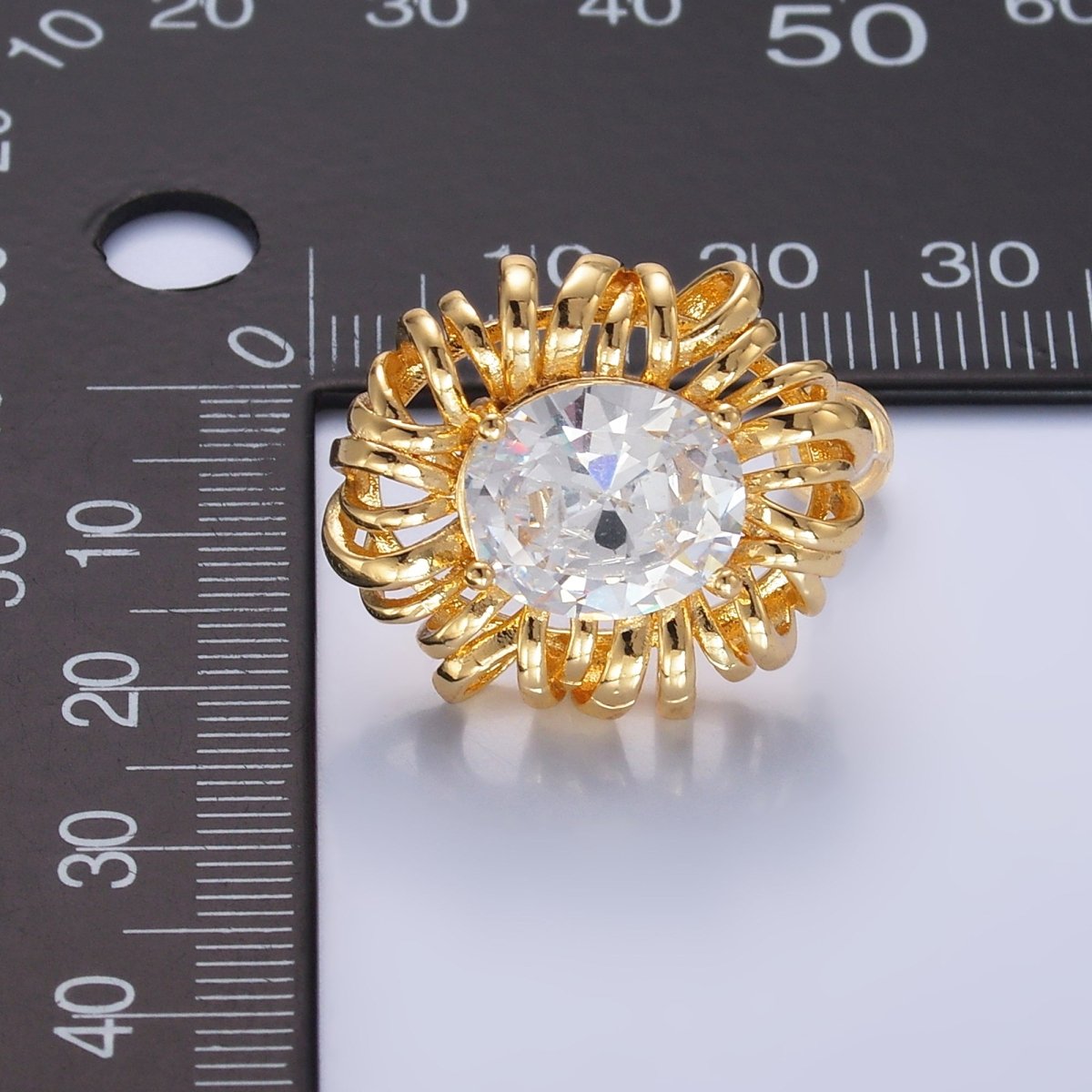 24K Gold Filled Clear CZ Celestial Sun Ray Stud Earrings | AB077 - DLUXCA