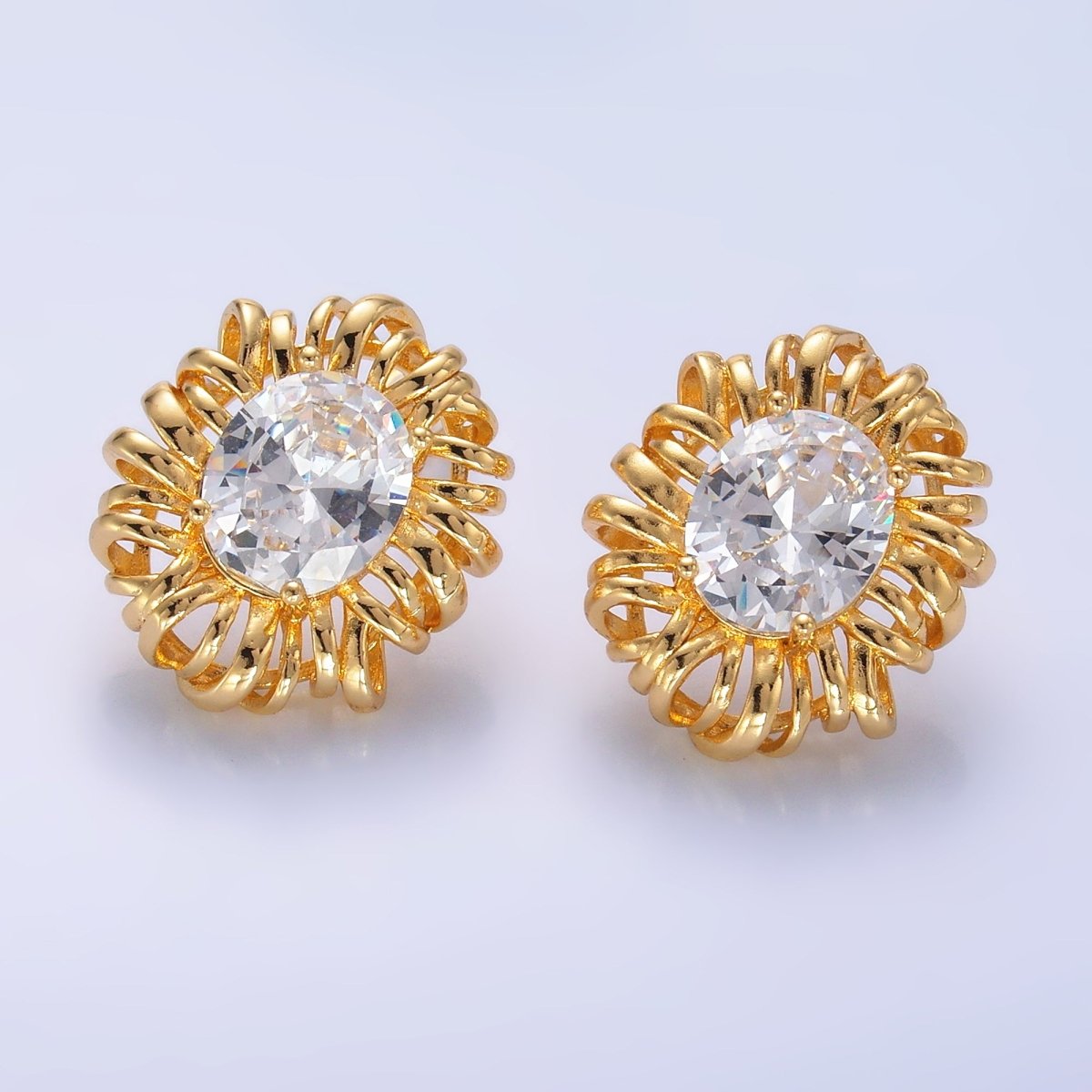 24K Gold Filled Clear CZ Celestial Sun Ray Stud Earrings | AB077 - DLUXCA