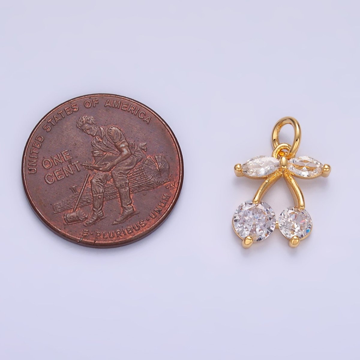 24K Gold Filled Clear CZ Cherry Fruit Charm in Gold & Silver | W807