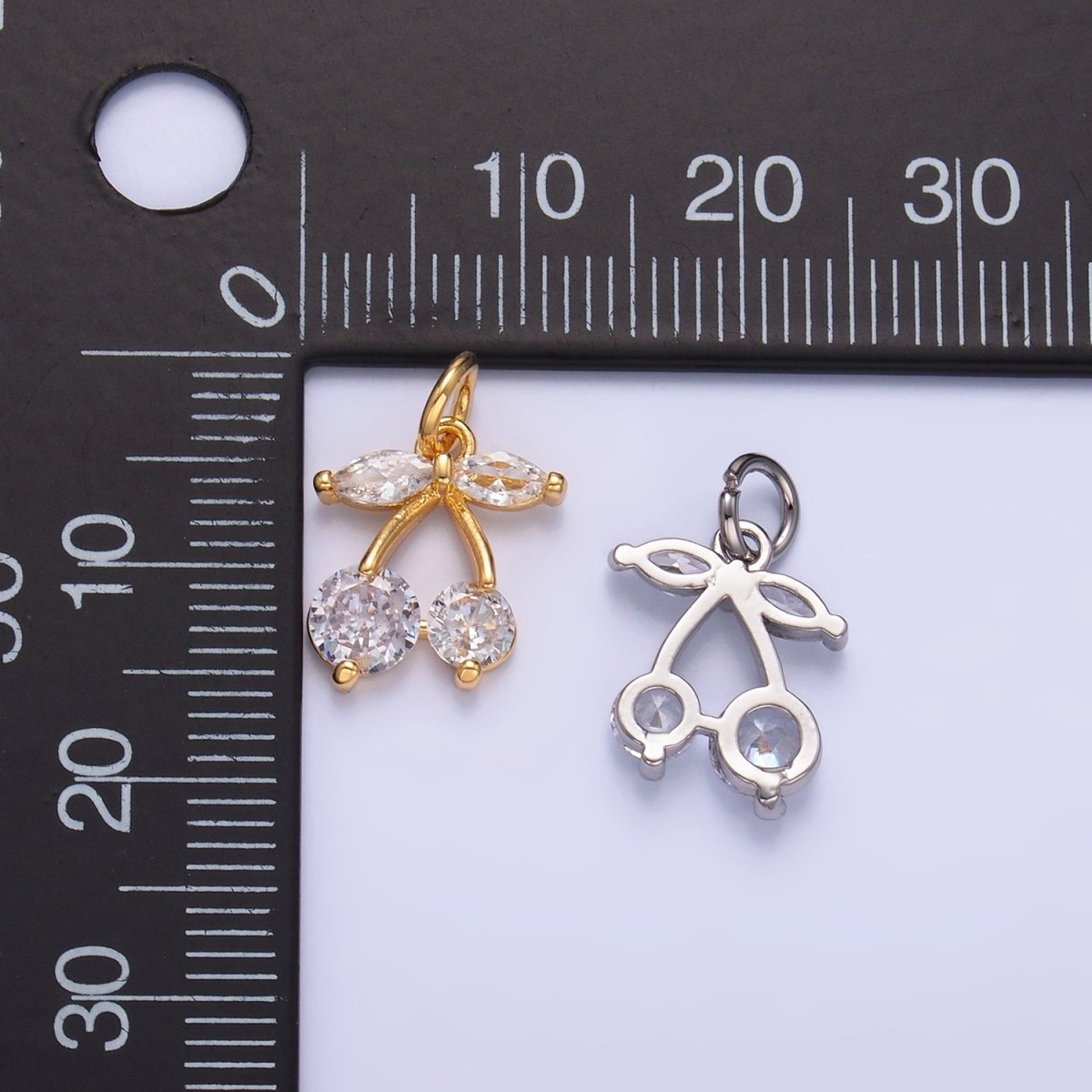 24K Gold Filled Clear CZ Cherry Fruit Charm in Gold & Silver | W807